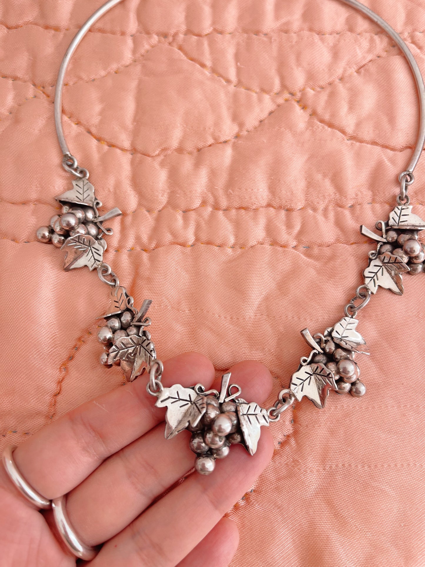 Vintage Silver Grapes Choker Necklace