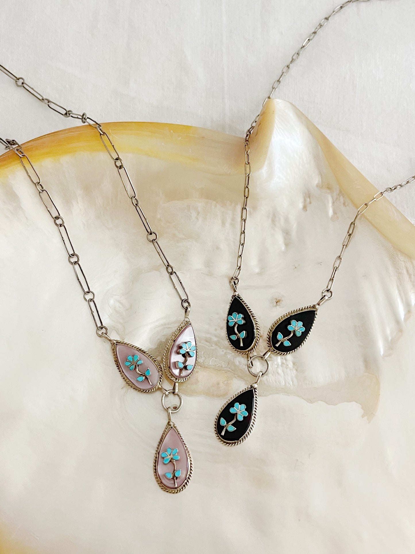Zuni Tiny Flowers Inlay Necklace.