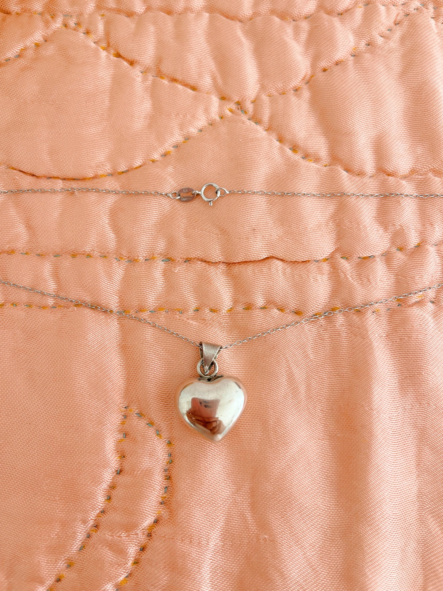 Vintage Puffy Heart Charm Necklace
