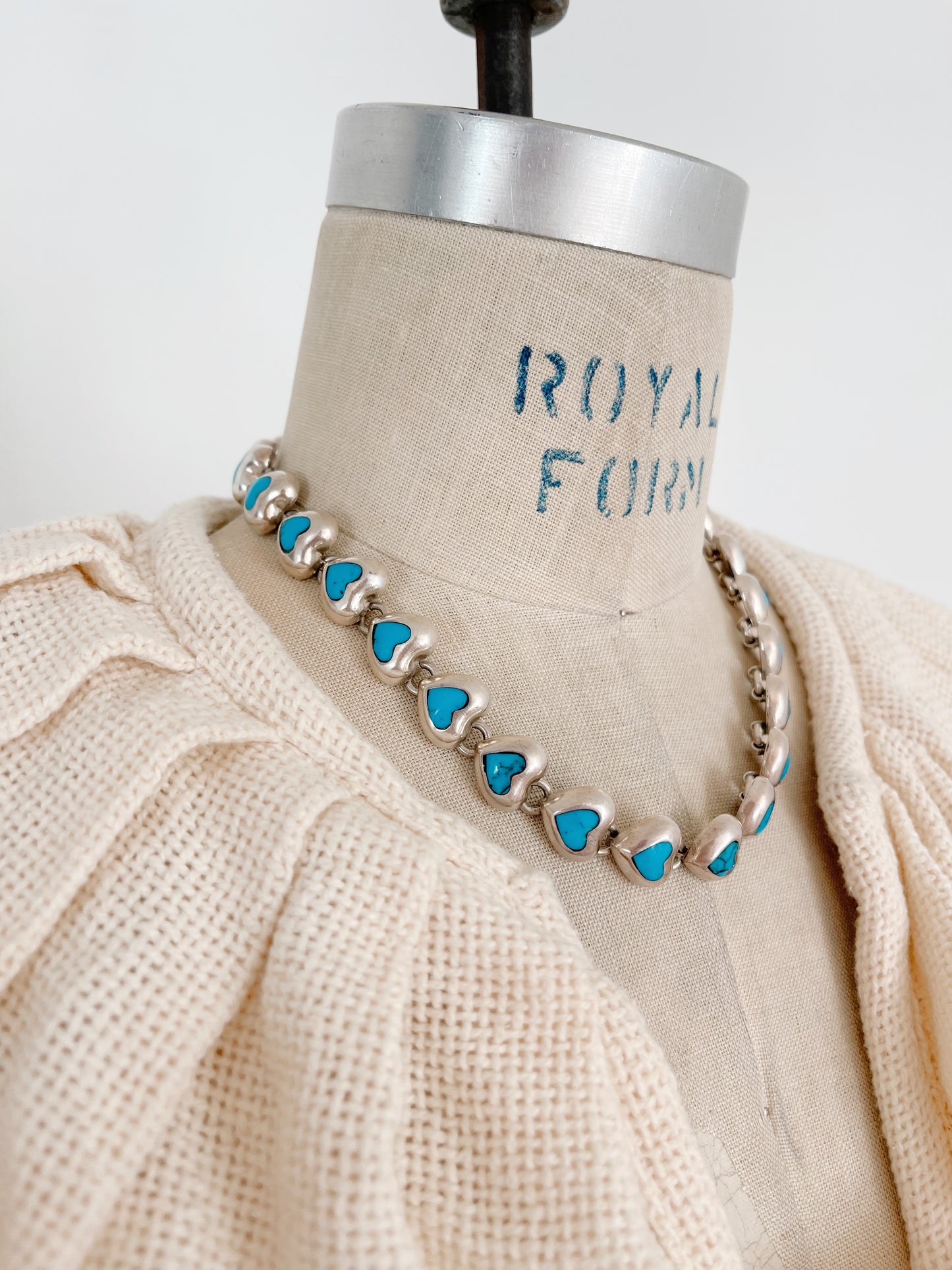 Vintage Turquoise Hearts Choker Necklace