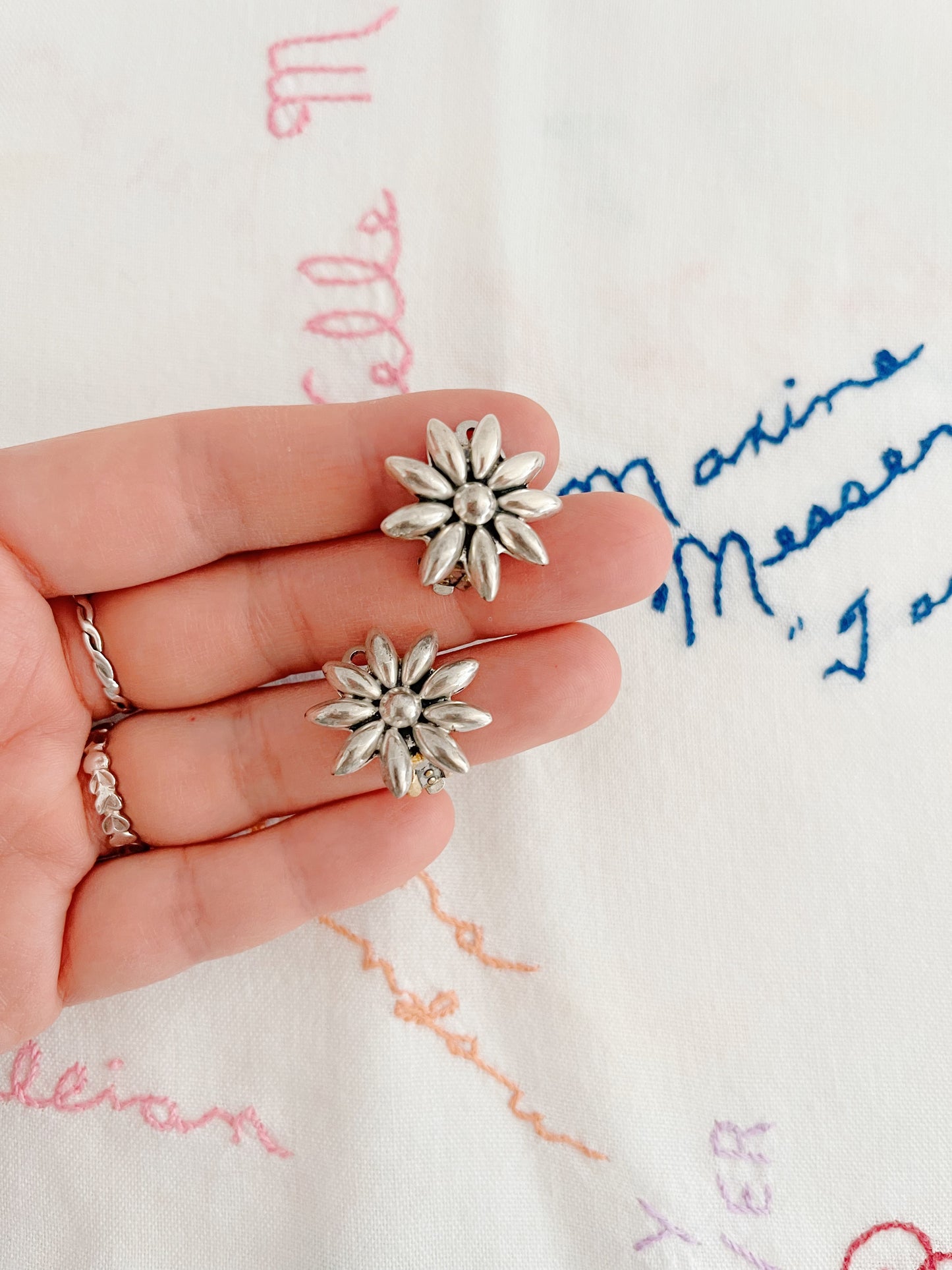 1980‘s Flower Silver Clip Earrings.