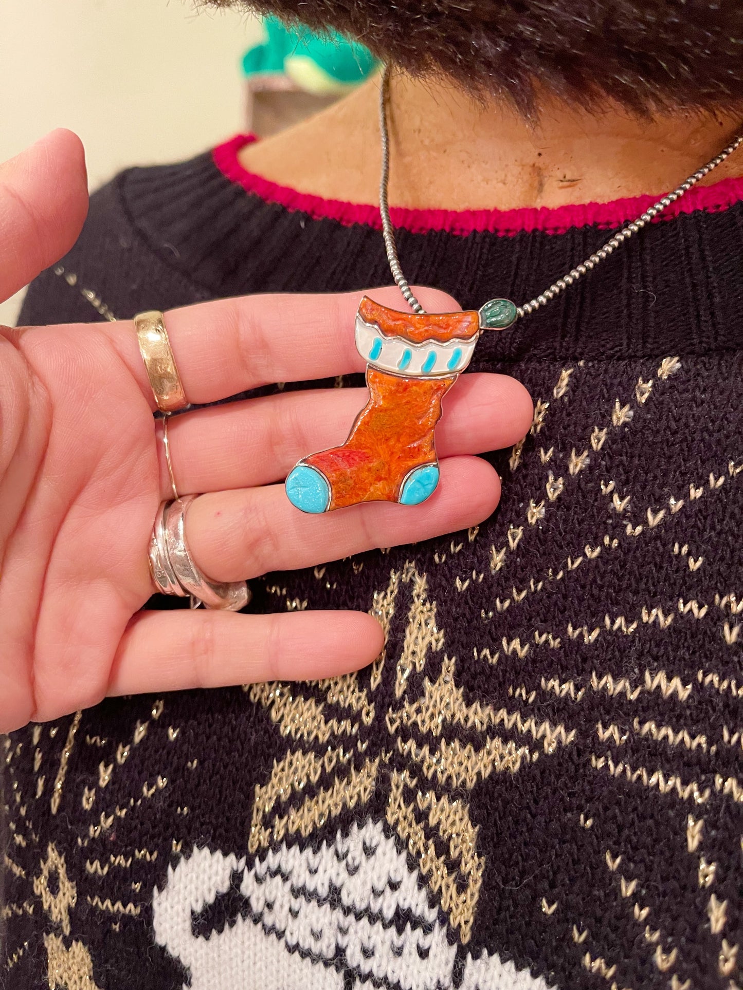 Christmas Stocking Brooch and Necklace Top