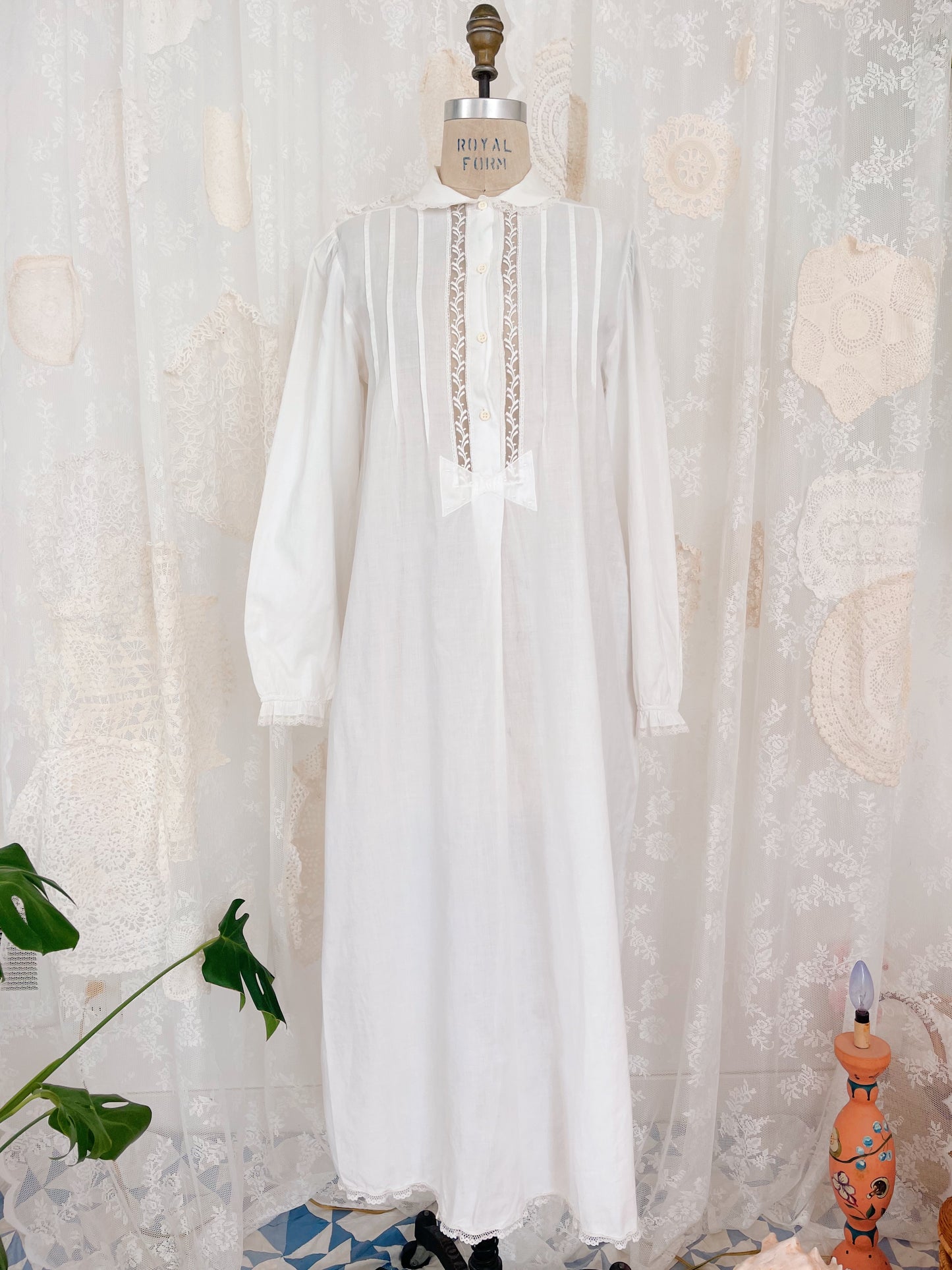 Vintage Cotton Ribbon Long Dress