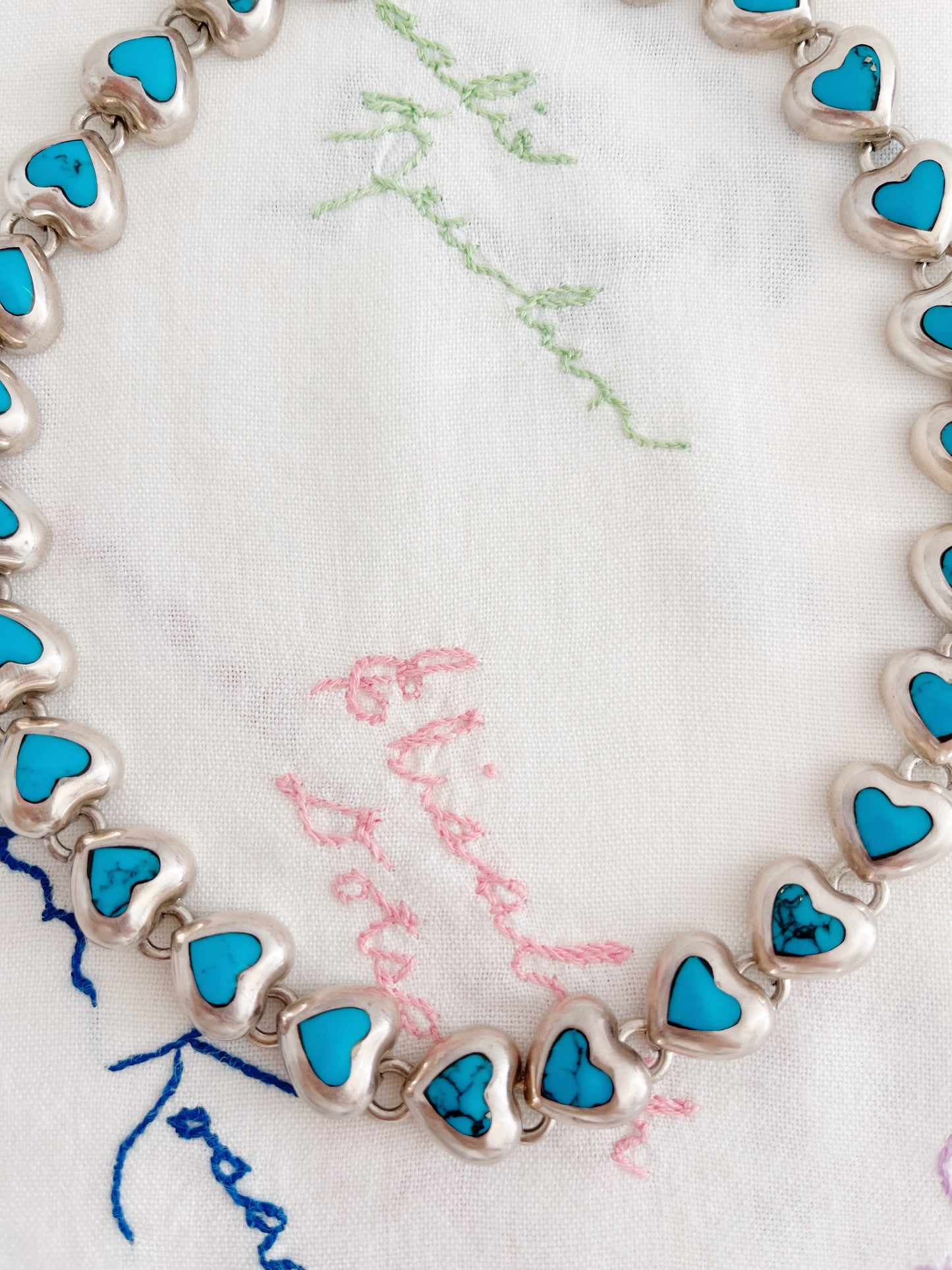 Vintage Turquoise Hearts Choker Necklace