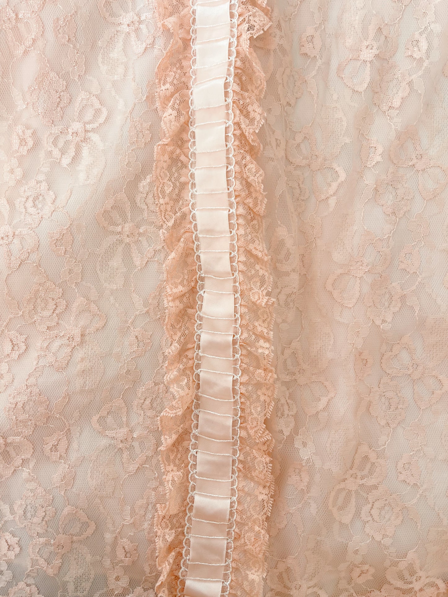 1960s Ribbon Lace Long Night Robe and Slip Dress