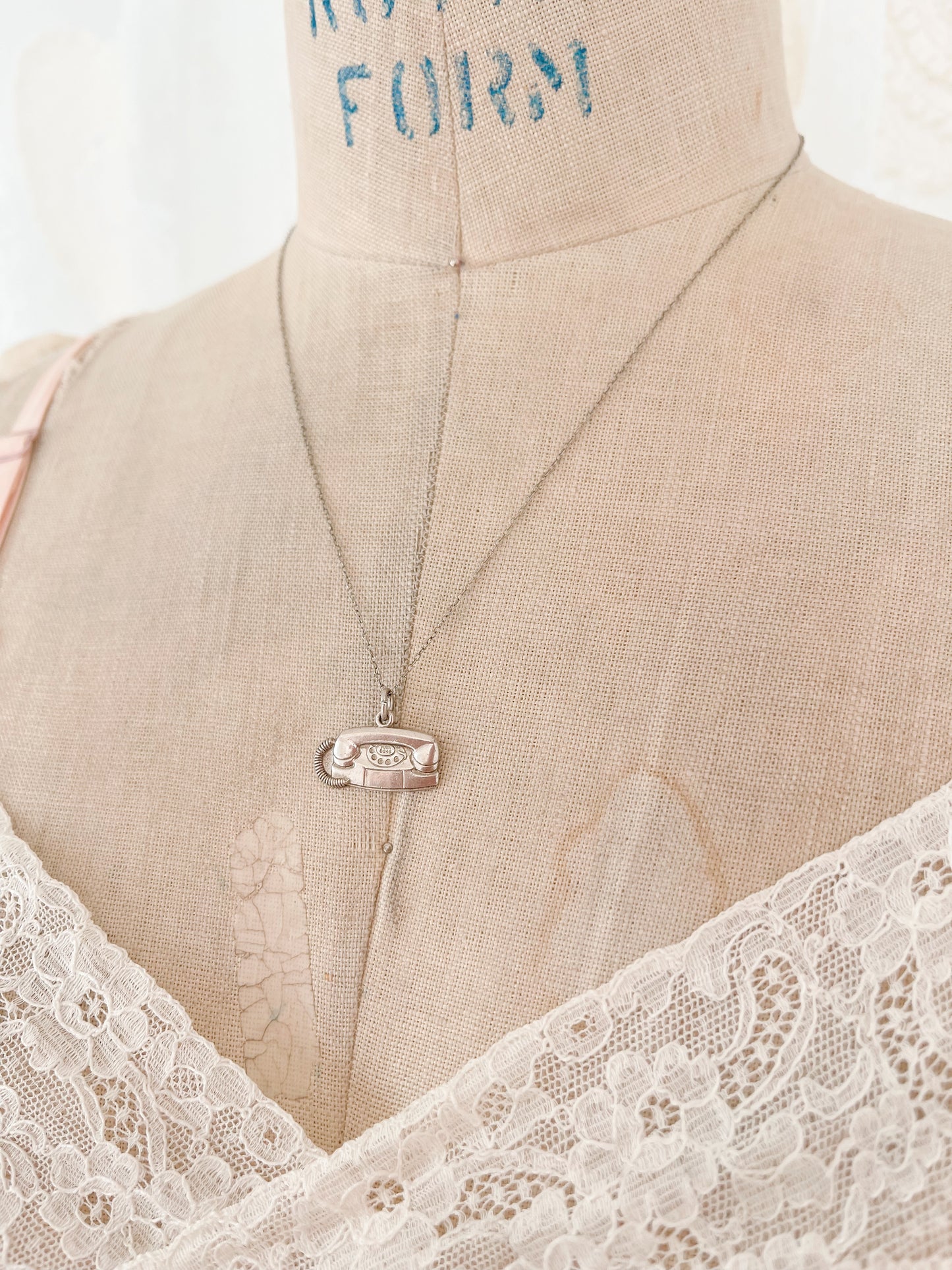 Vintage Telephone Charm Necklace
