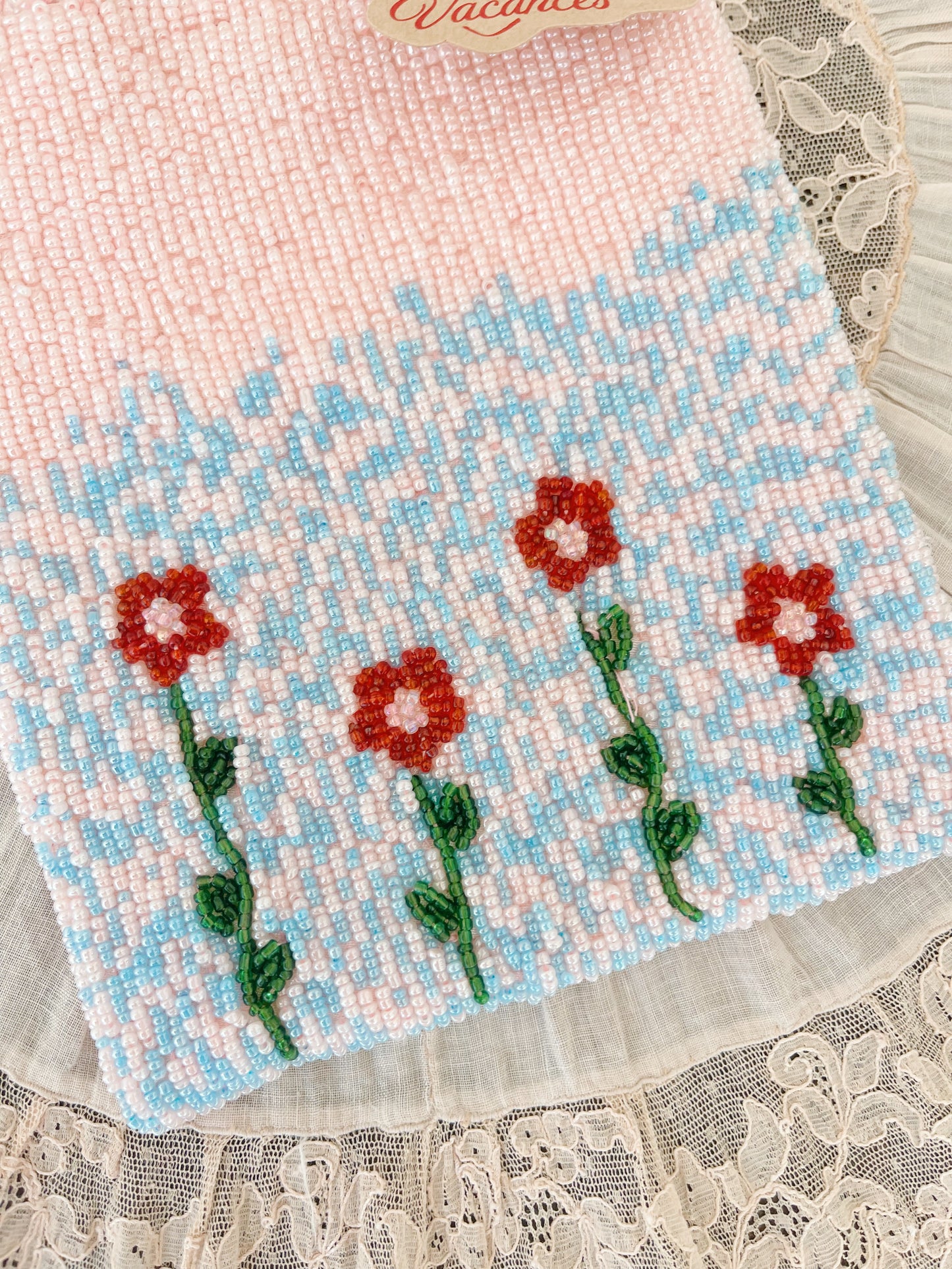 Vintage Pink × Flower Beads Handbag
