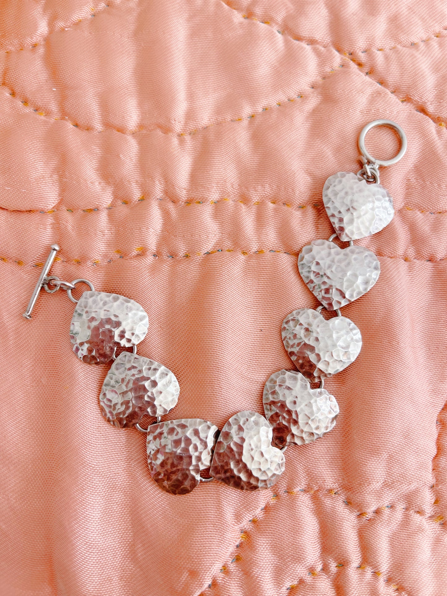 Vintage Hammered Silver Heart Bracelet
