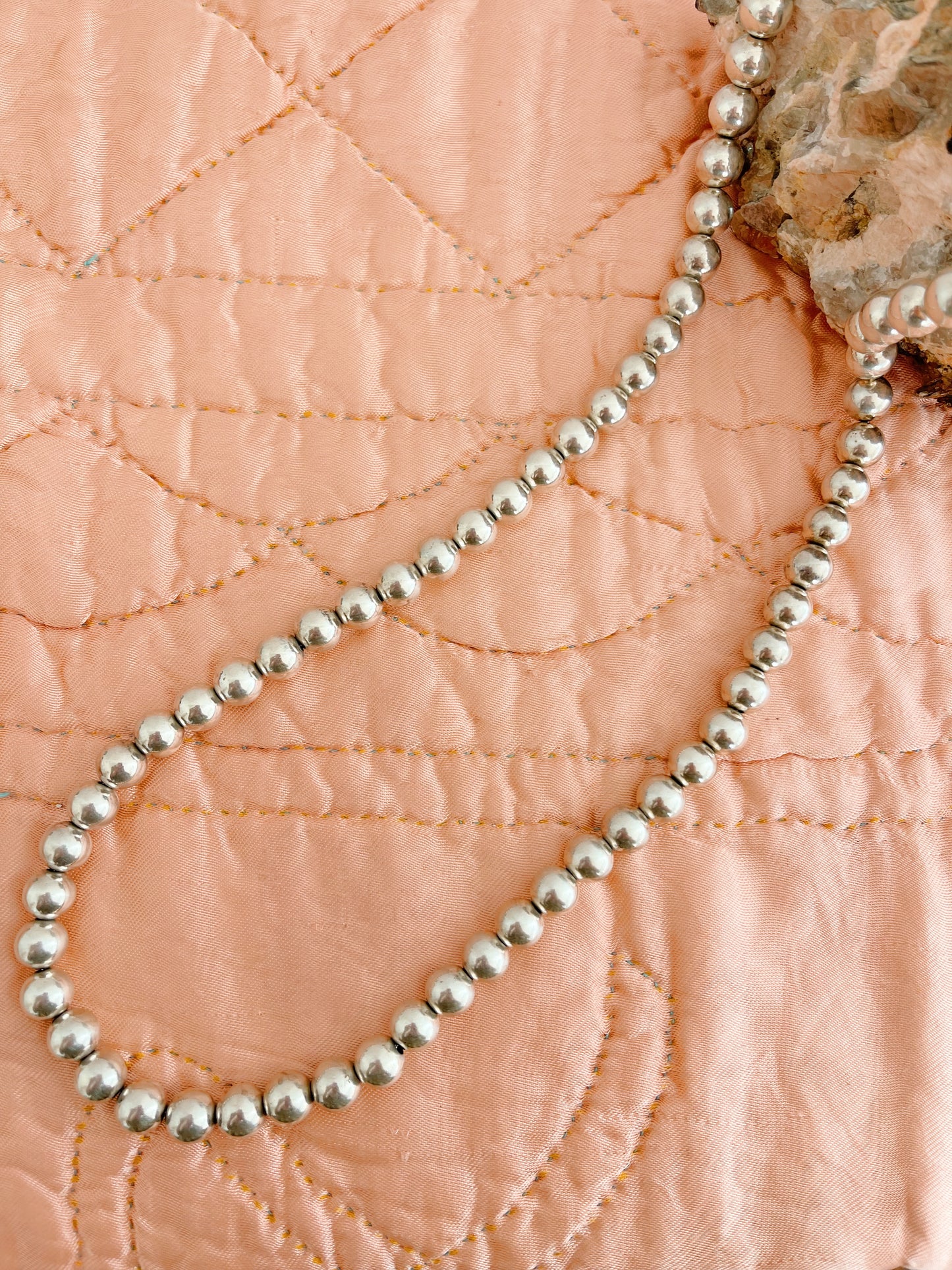 Vintage Mexican Silver Ball Beads Long Necklace