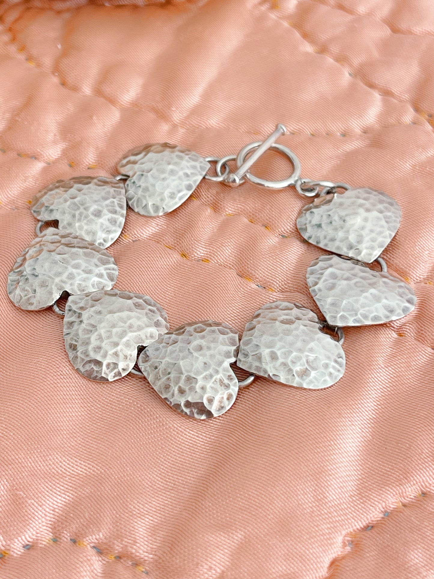 Vintage Hammered Silver Heart Bracelet