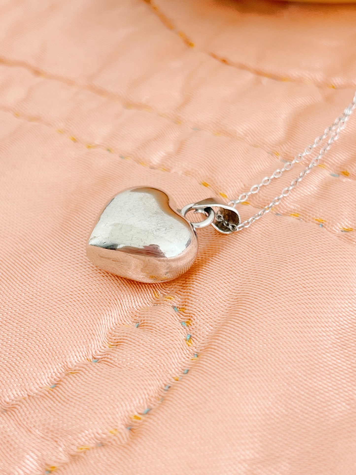 Vintage Puffy Heart Charm Necklace