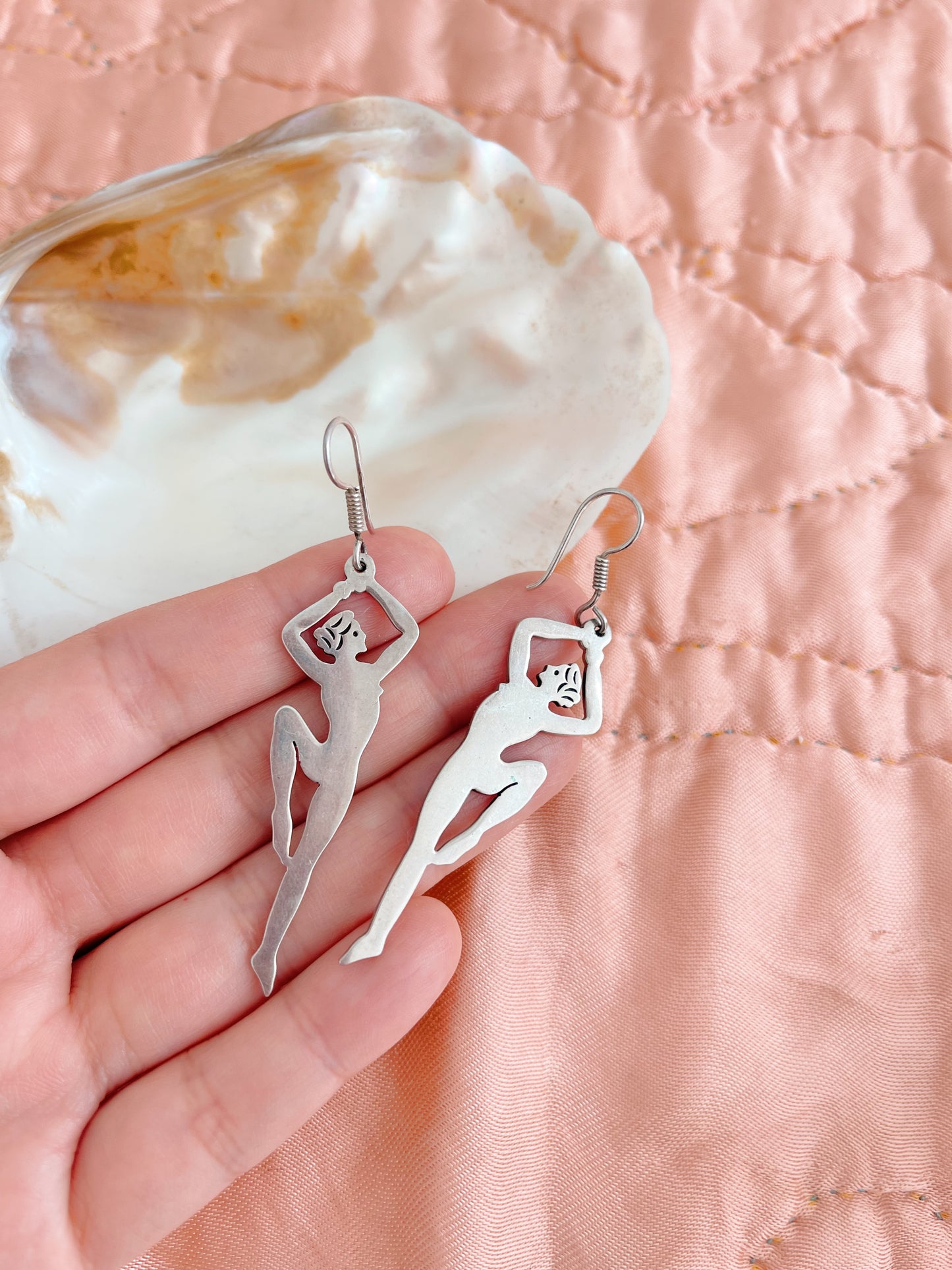 Vintage Two Dancers Silver Hook Pierce