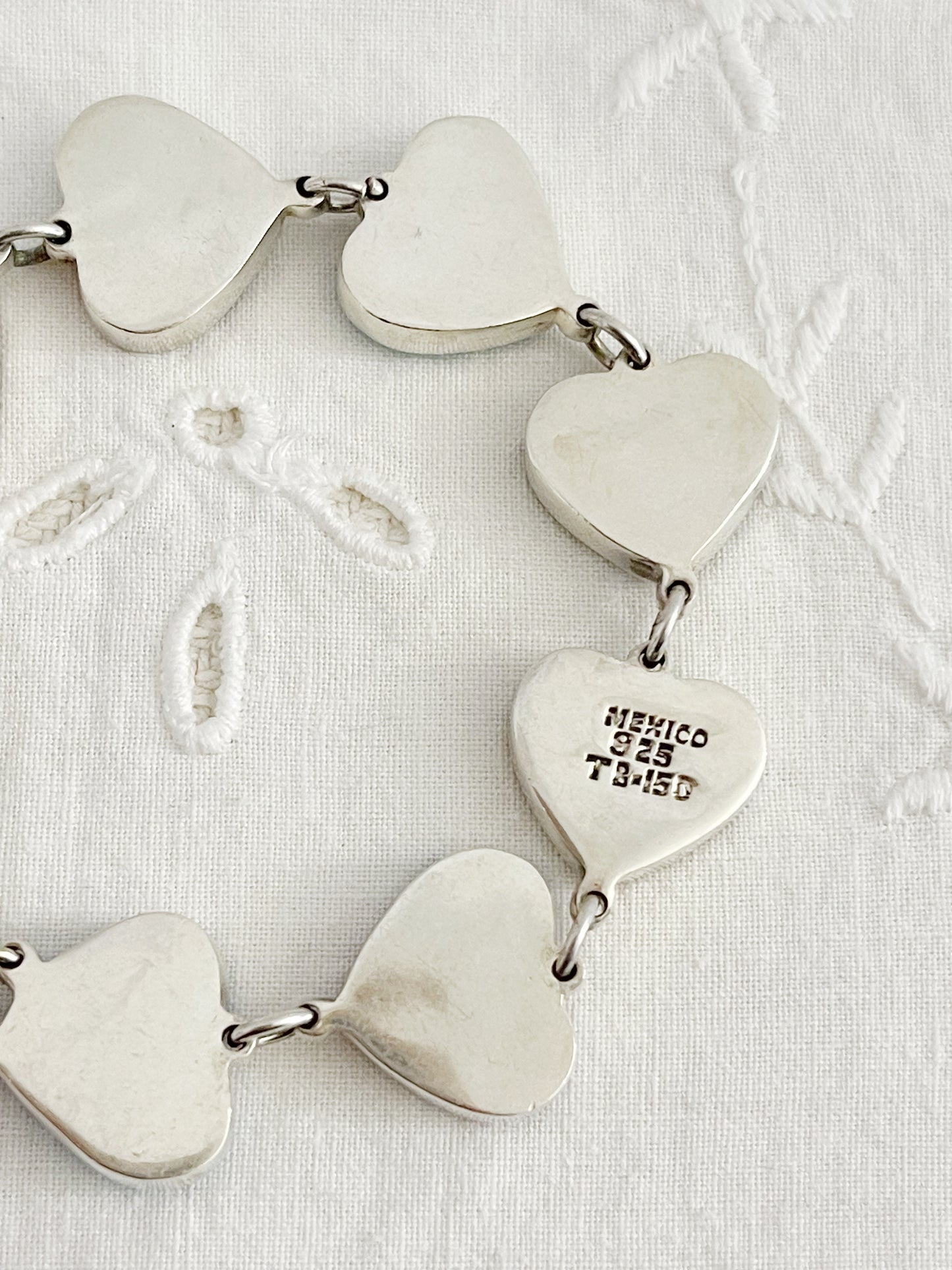 Vintage Mulch Stone Heart Silver Bracelet.