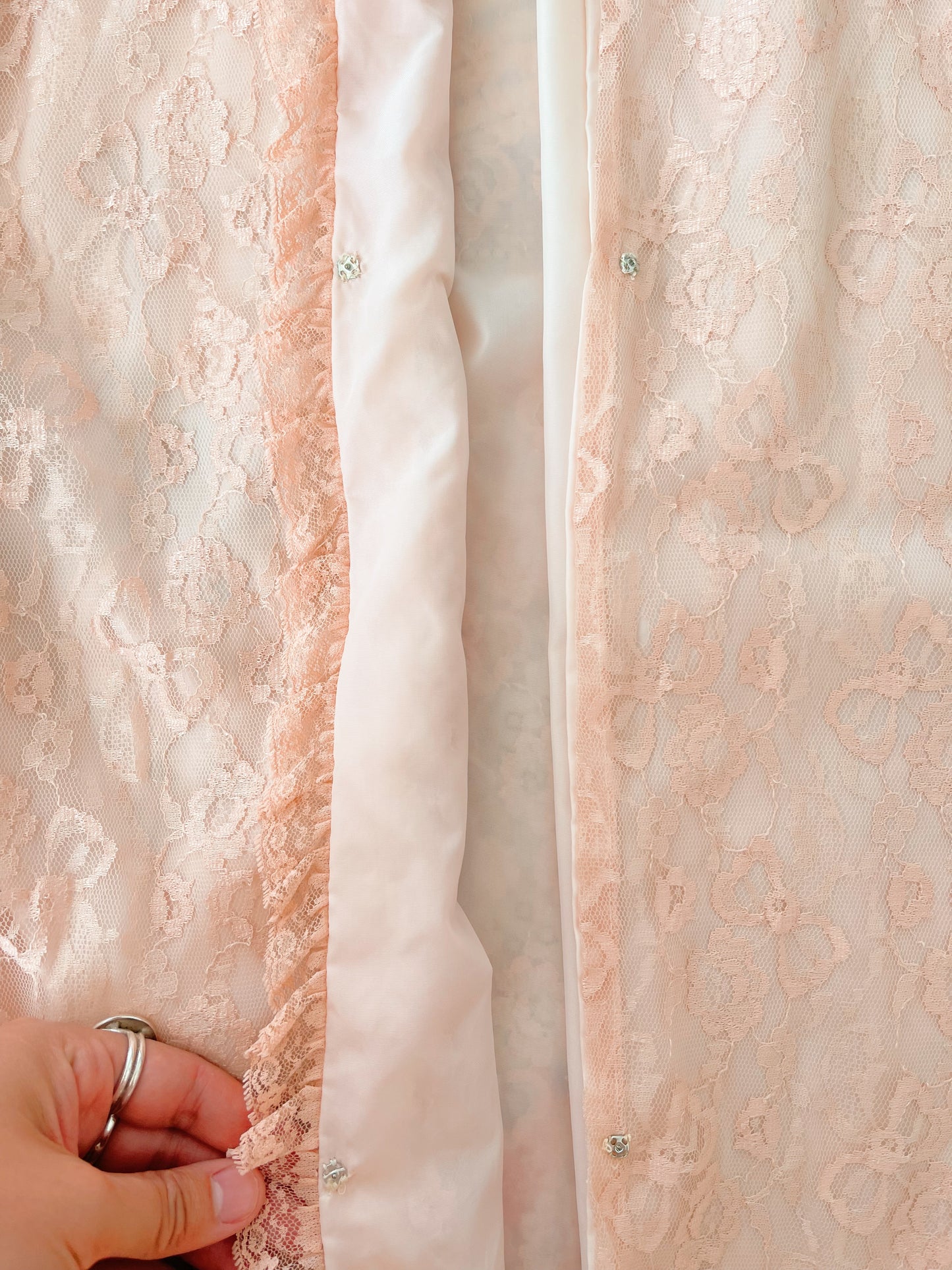 1960s Ribbon Lace Long Night Robe and Slip Dress