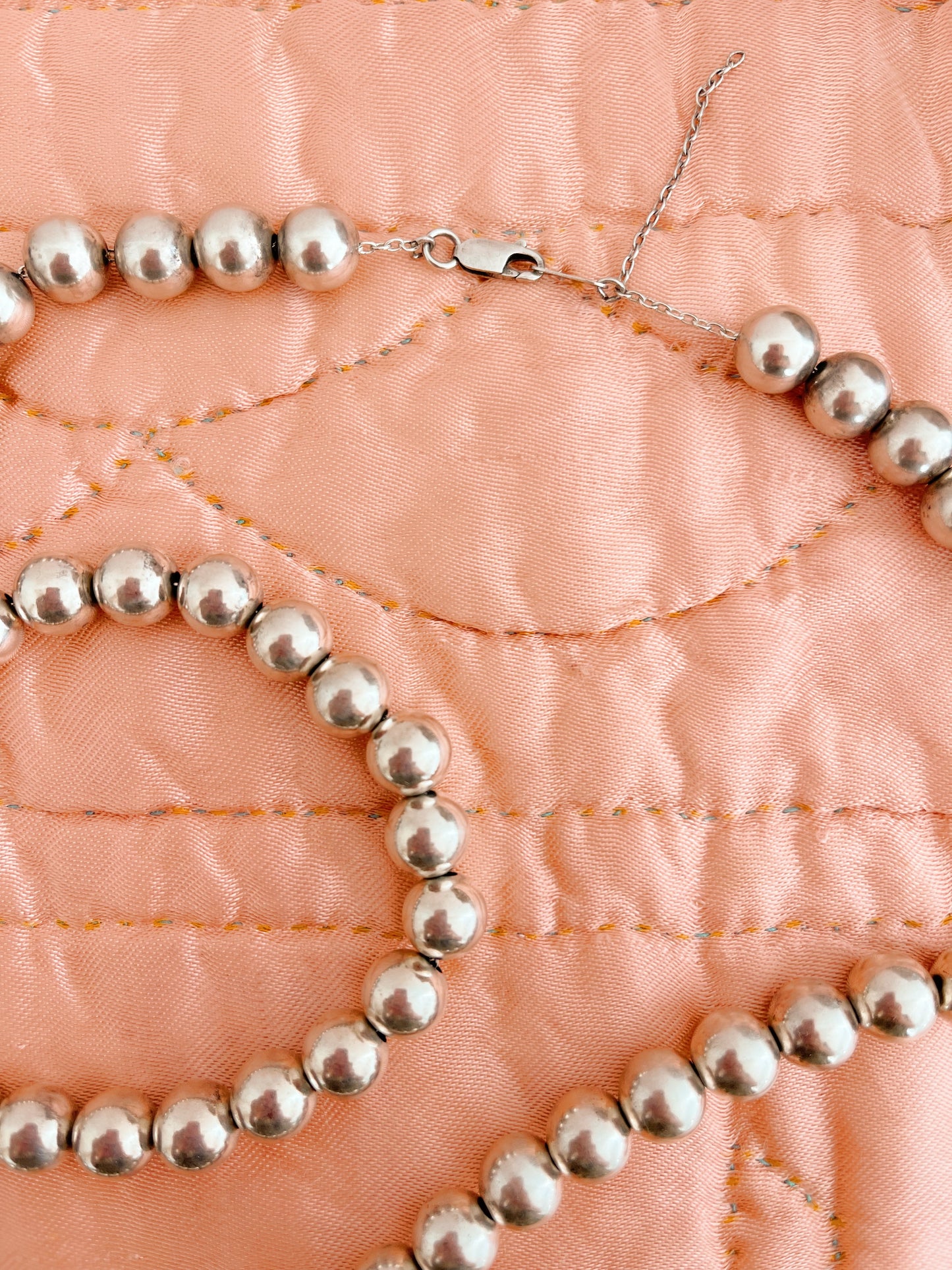 Vintage Mexican Silver Ball Beads Long Necklace
