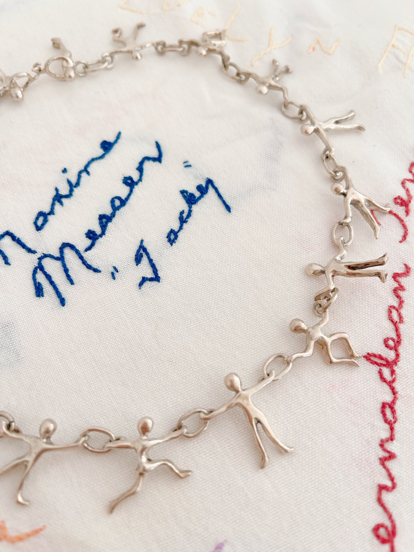 Super Rare! Vintage People Linked Silver Choker Necklace.