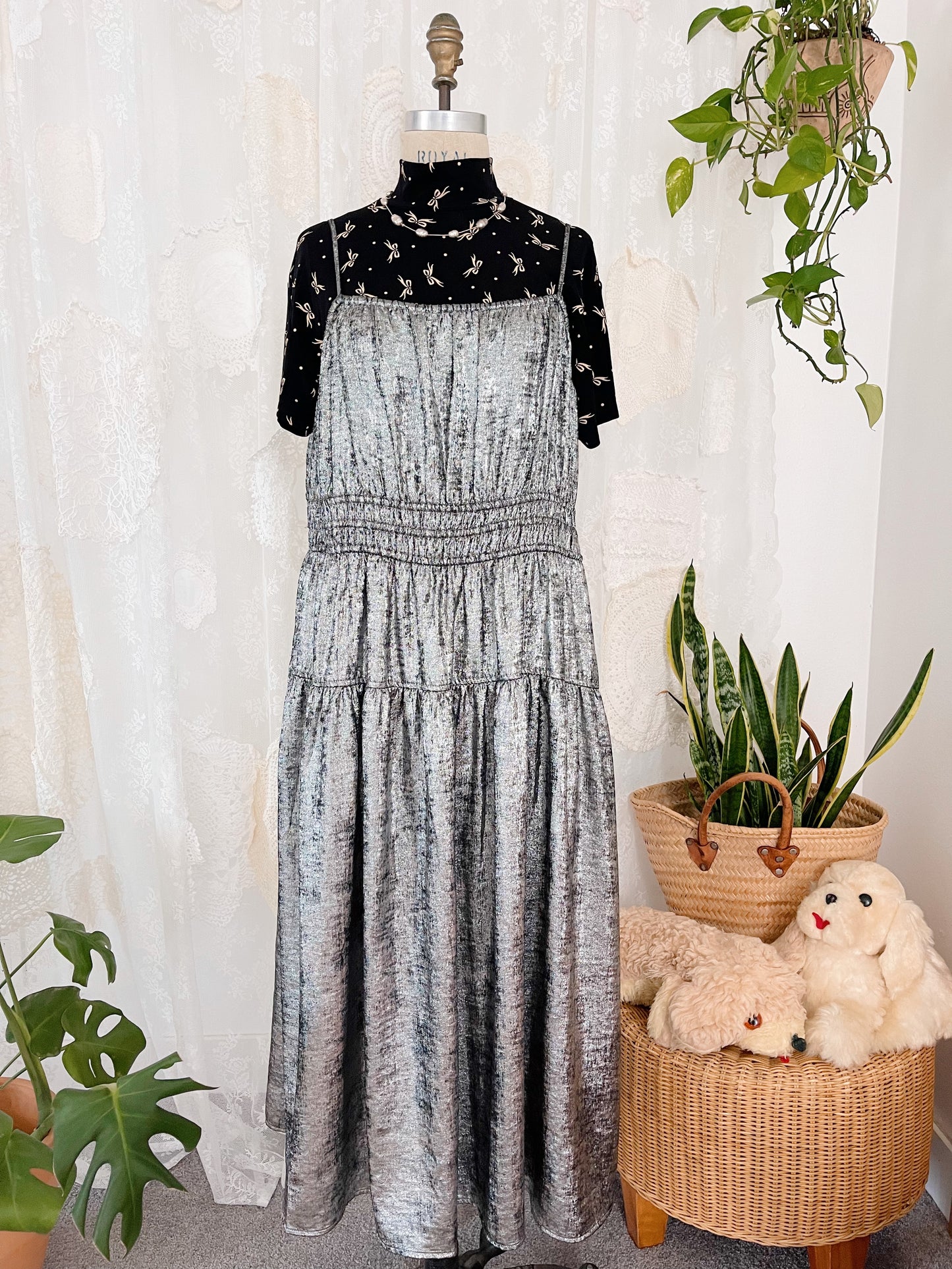 Metallic Silver Camisole Dress