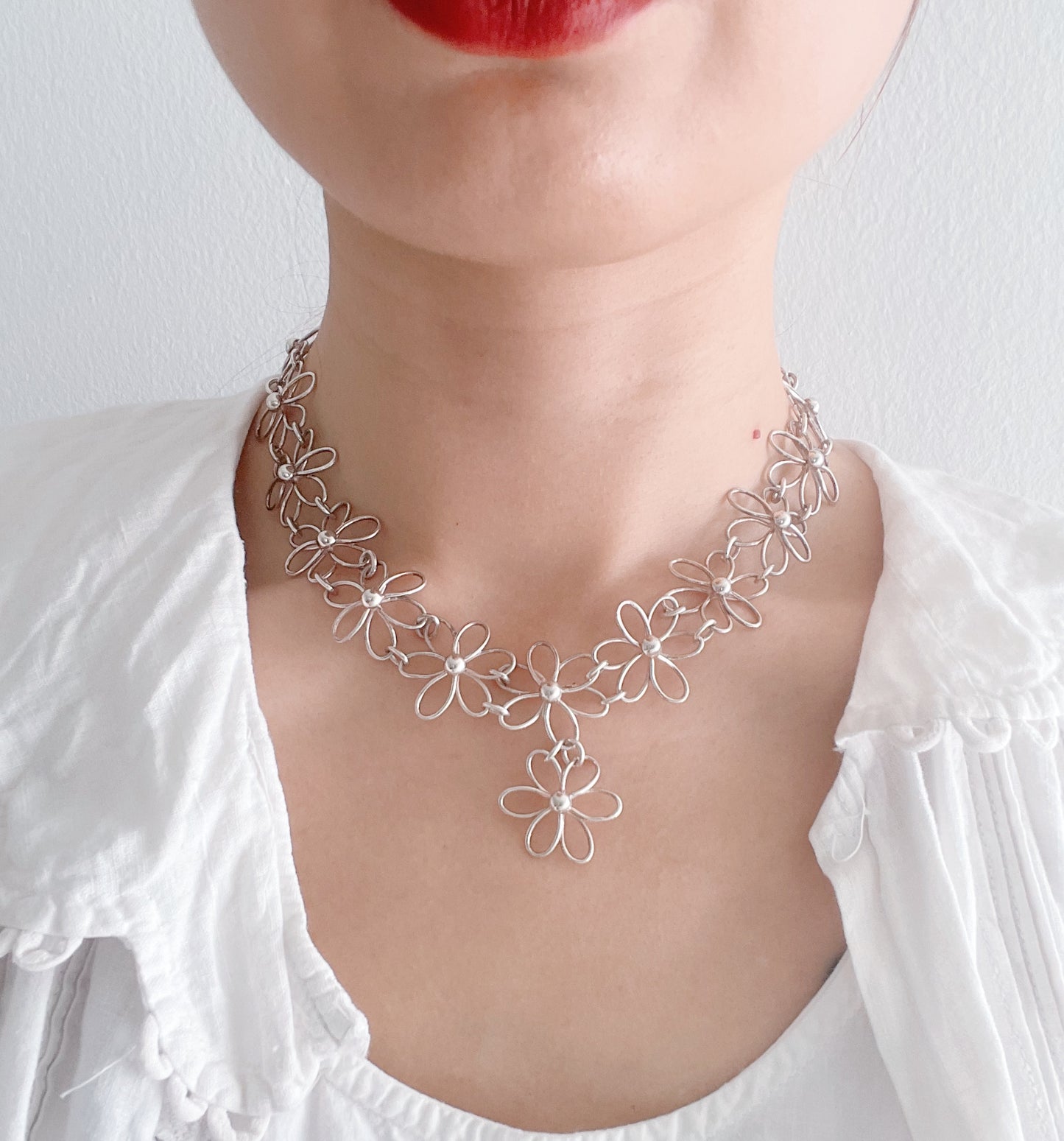 Vintage Rare Flower Silver Necklace.