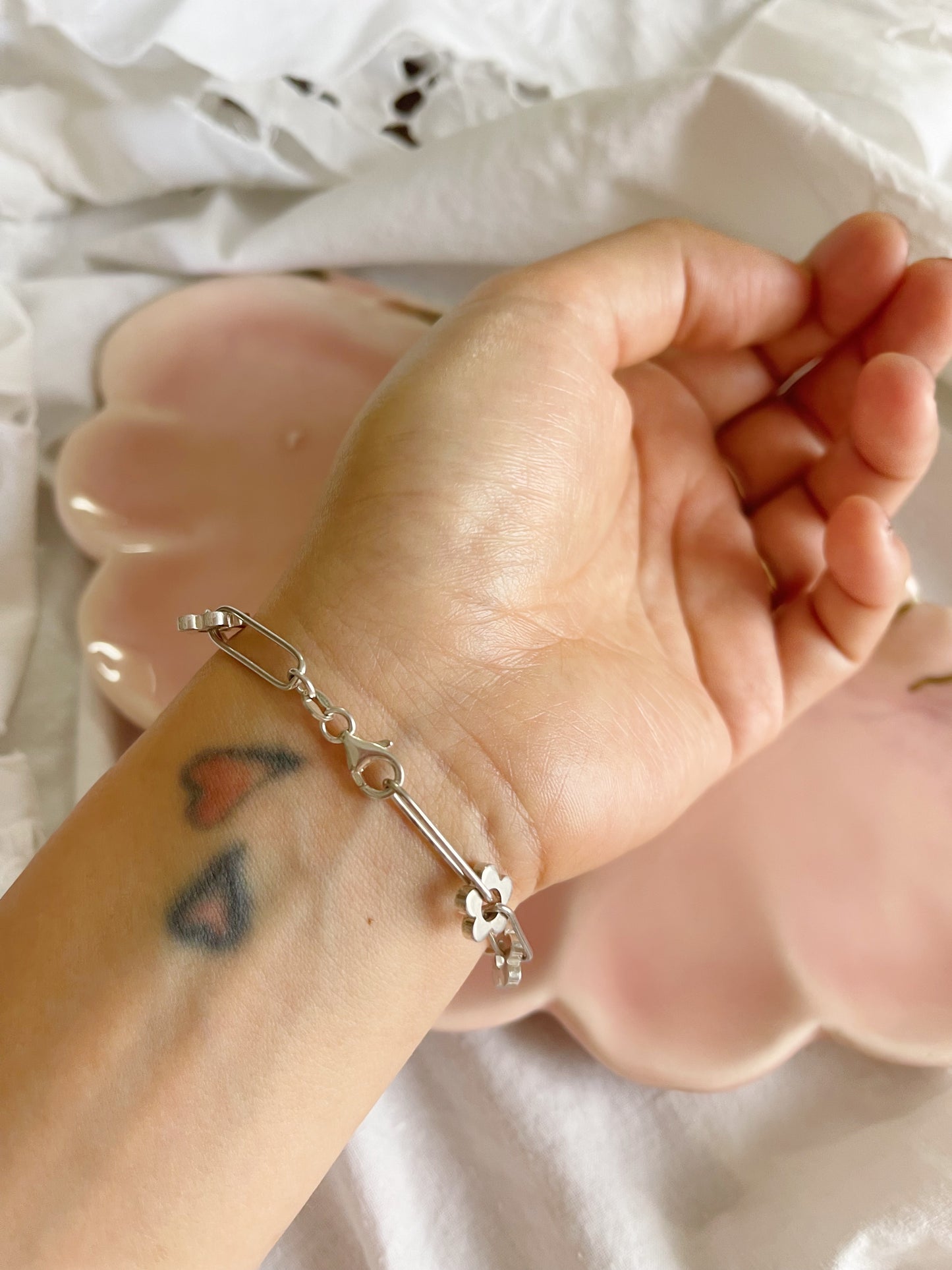 Vintage Tiny Flower Charm Silver Bracelet