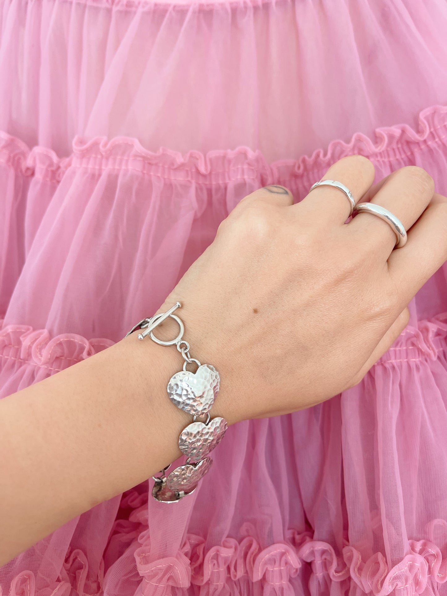 Vintage Hammered Silver Heart Bracelet