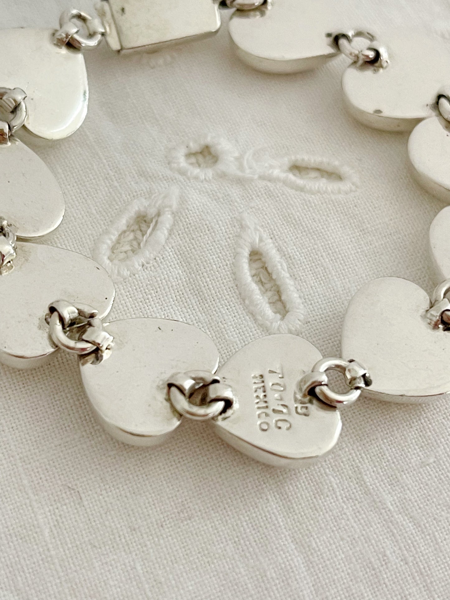 Vintage Mulch Stone Heart Silver Bracelet.