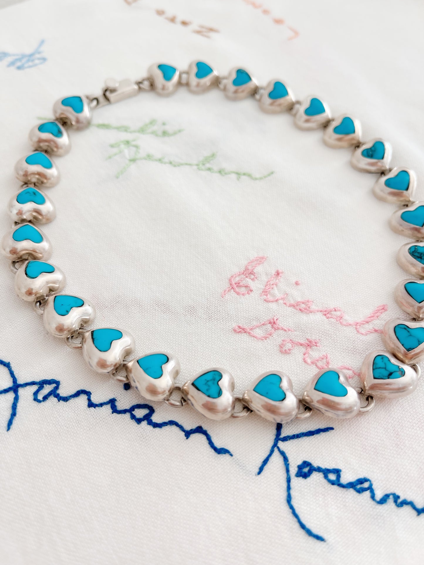 Vintage Turquoise Hearts Choker Necklace
