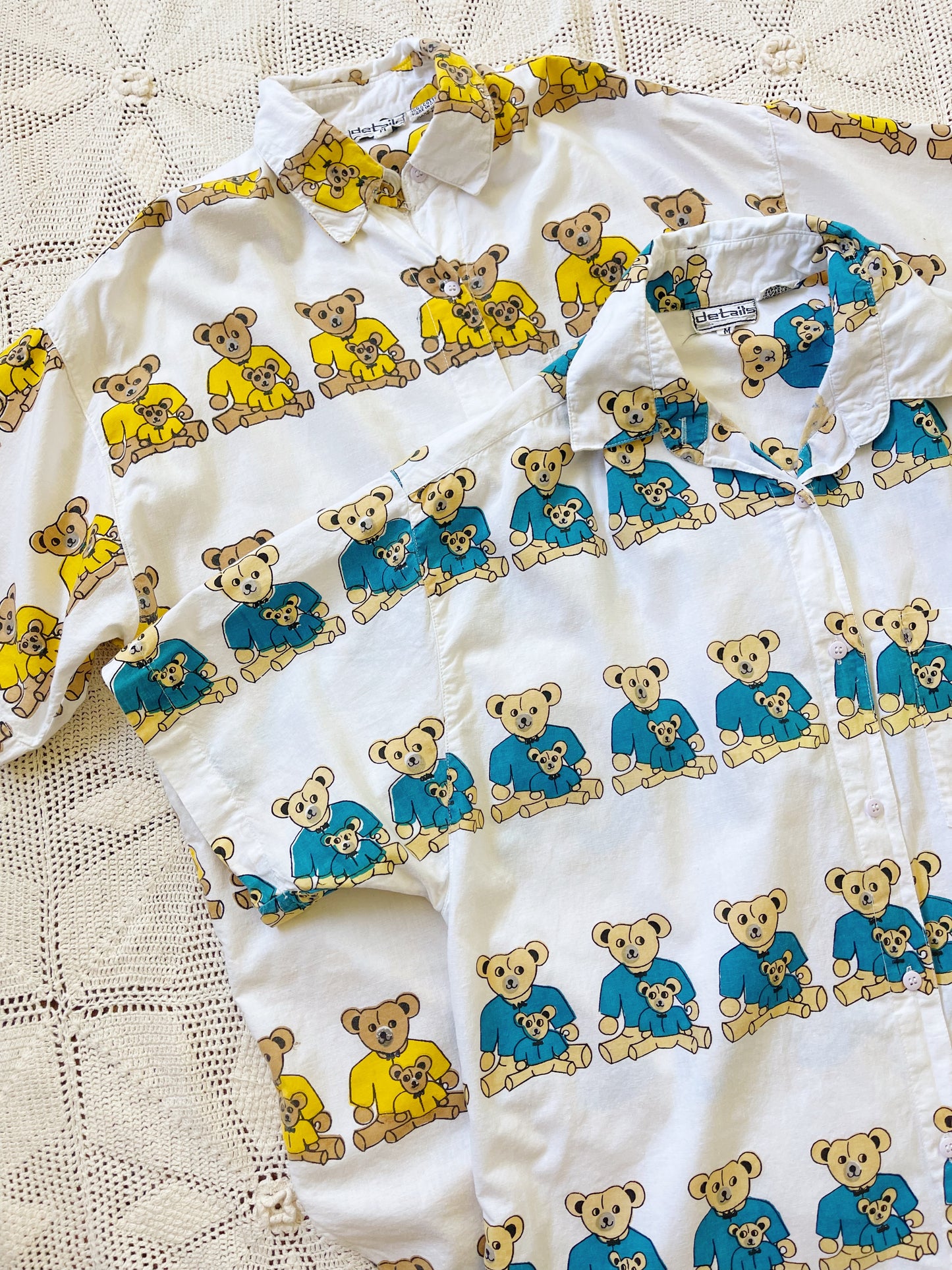 Vintage Bear Printed Unique Long Shirt (Blue)