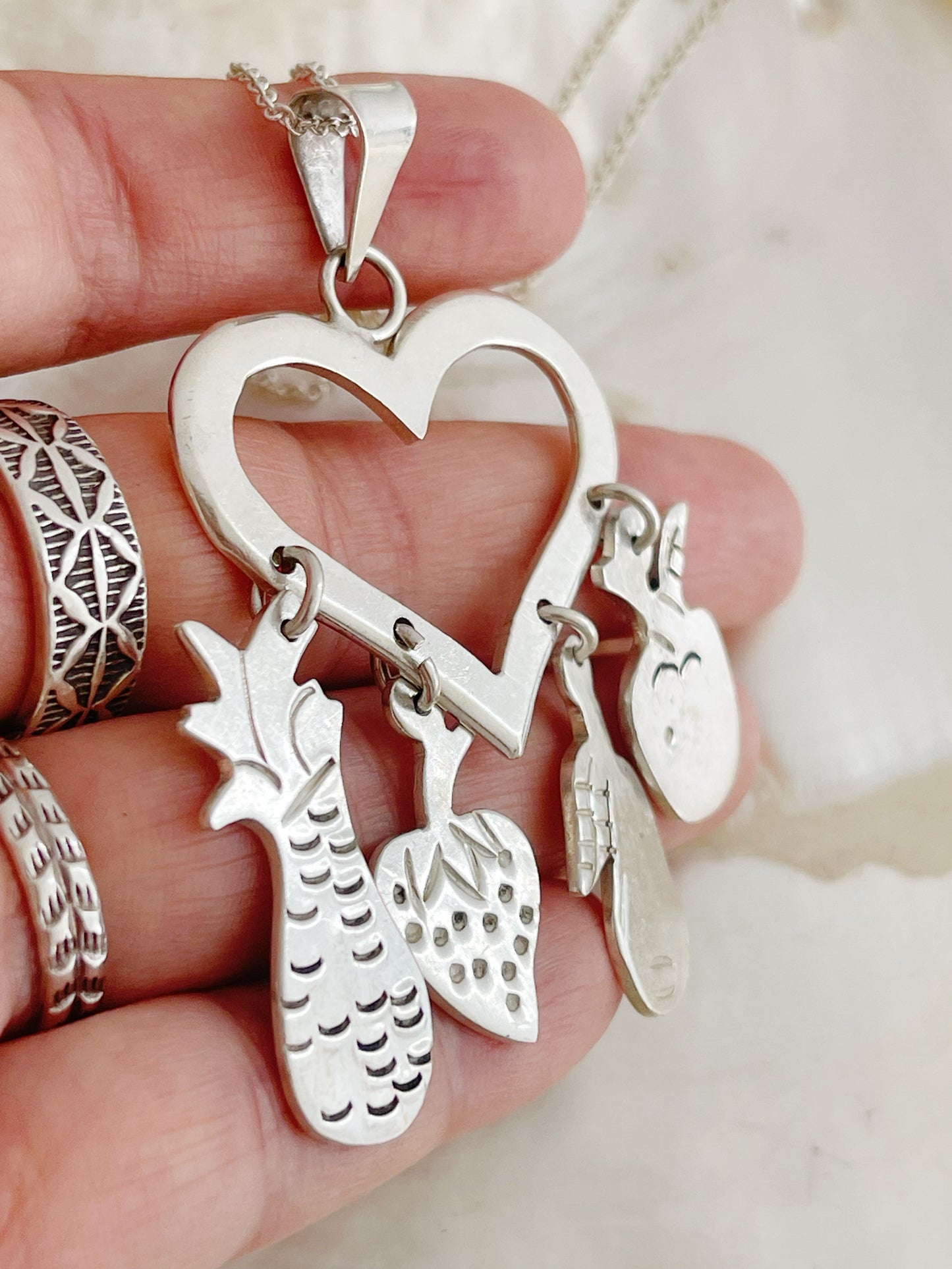 1980’s Heart & Fruits Silver Necklace.
