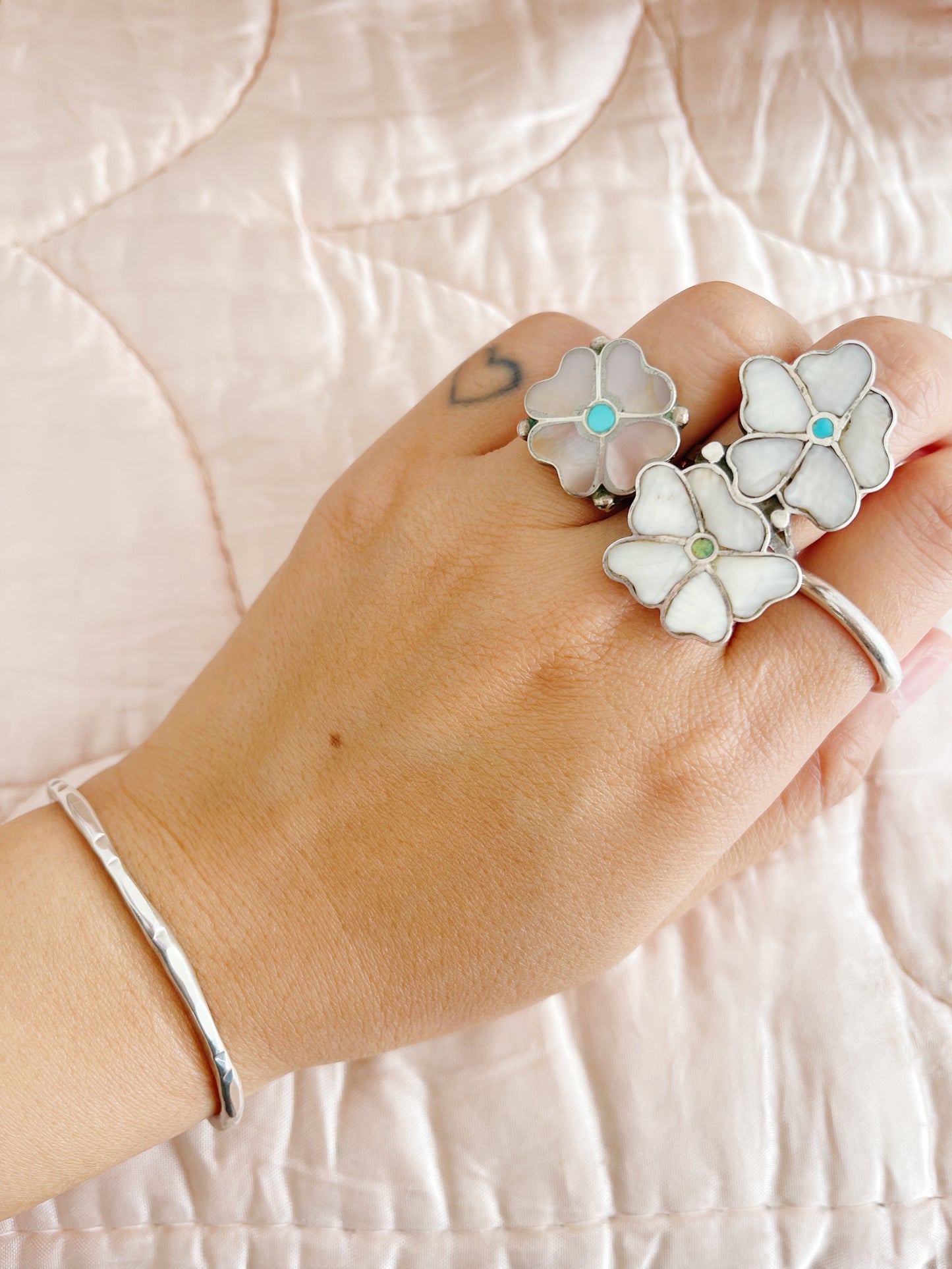 Vintage Zuni Double Flower Inlay Ring