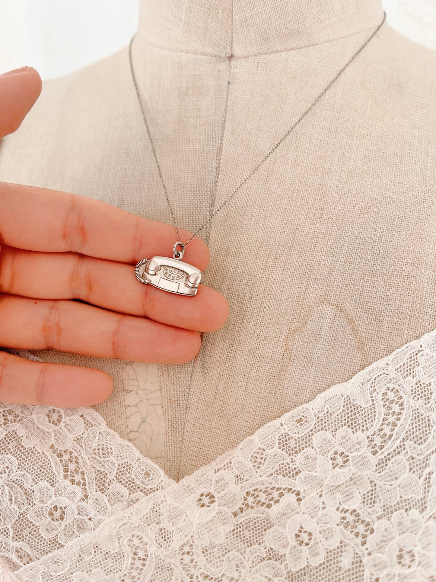 Vintage Telephone Charm Necklace