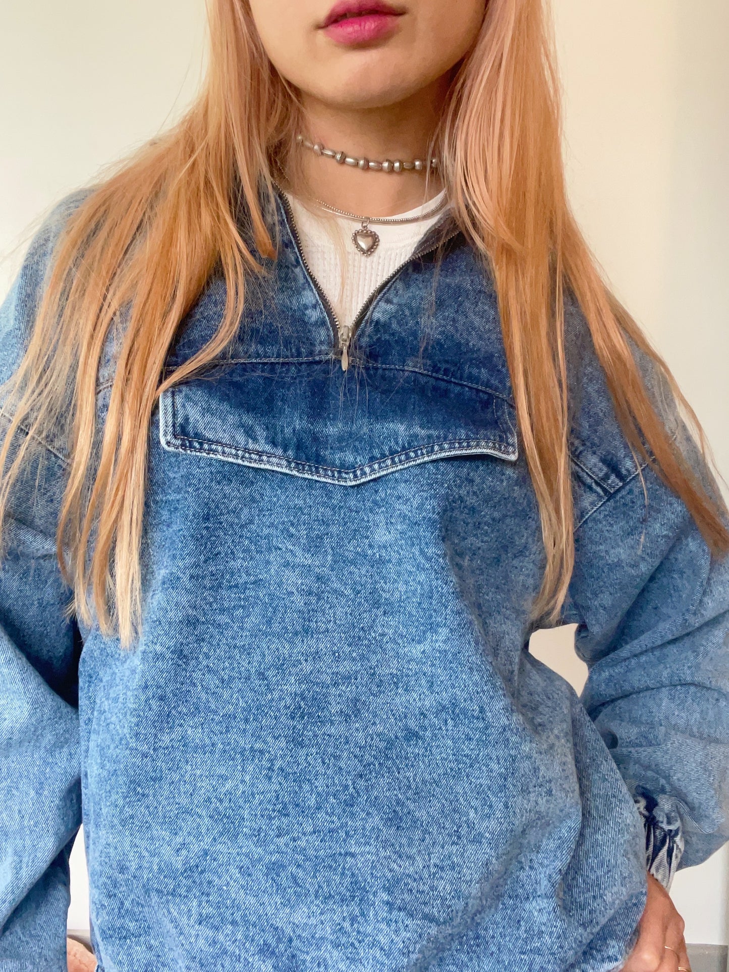 Cotton Denim Pullover Tops