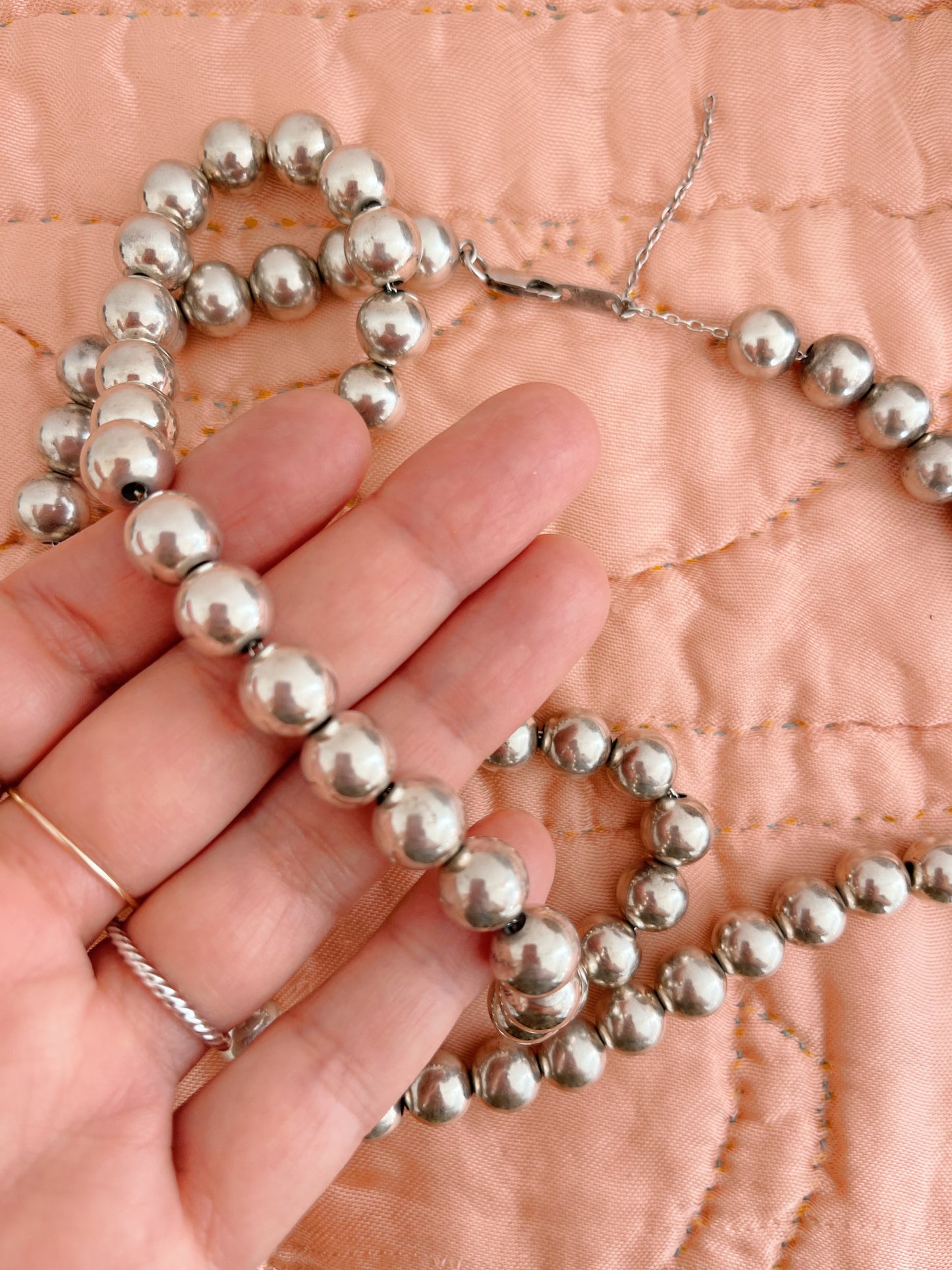 Vintage Mexican Silver Ball Beads Long Necklace