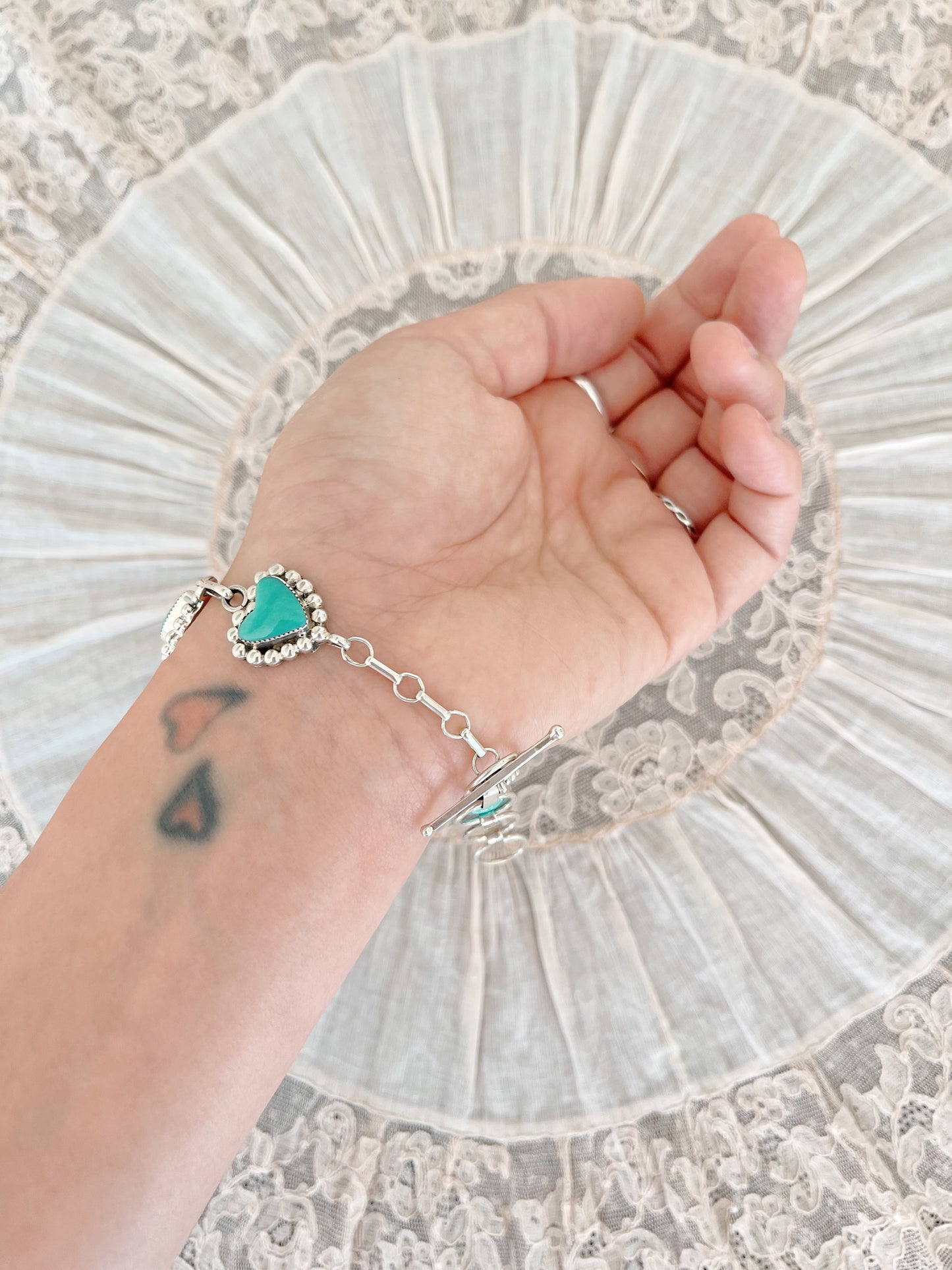 Navajo Turquoise Heart Link Bracelet.
