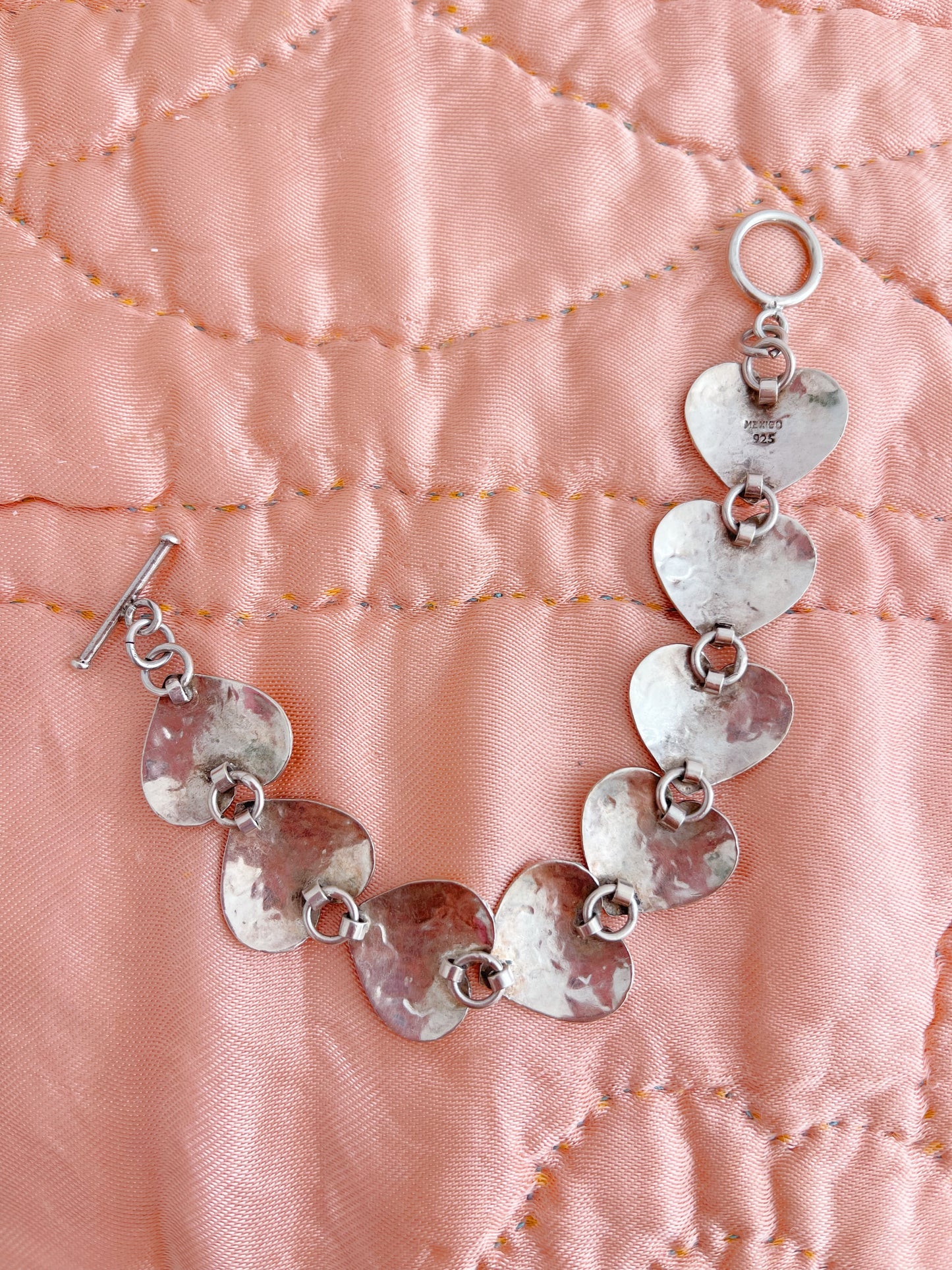Vintage Hammered Silver Heart Bracelet