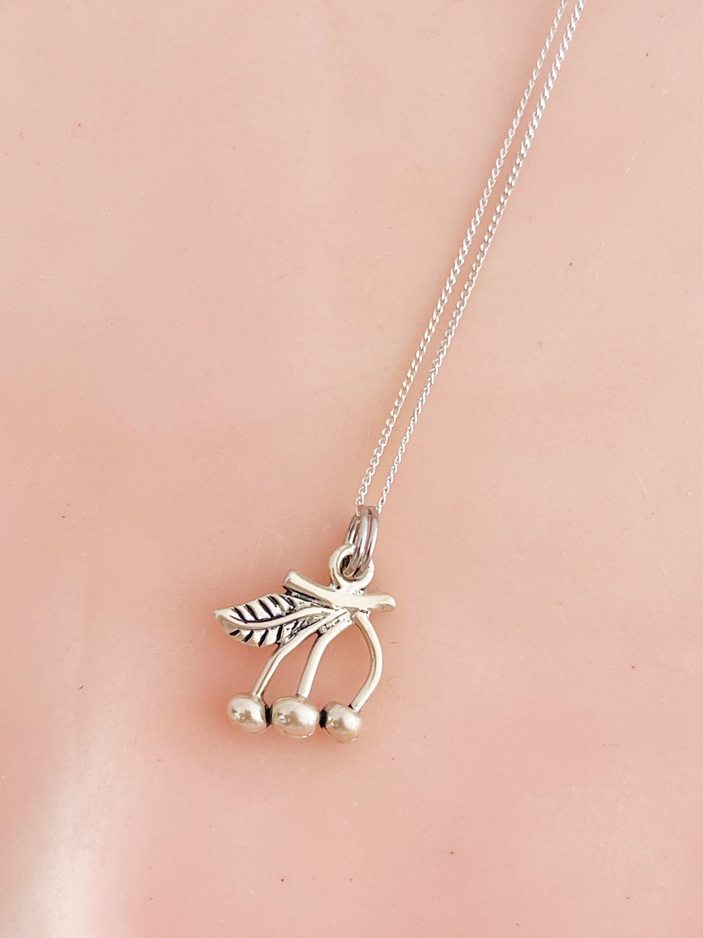 Vintage Tiny Cherry Silver Pendant.