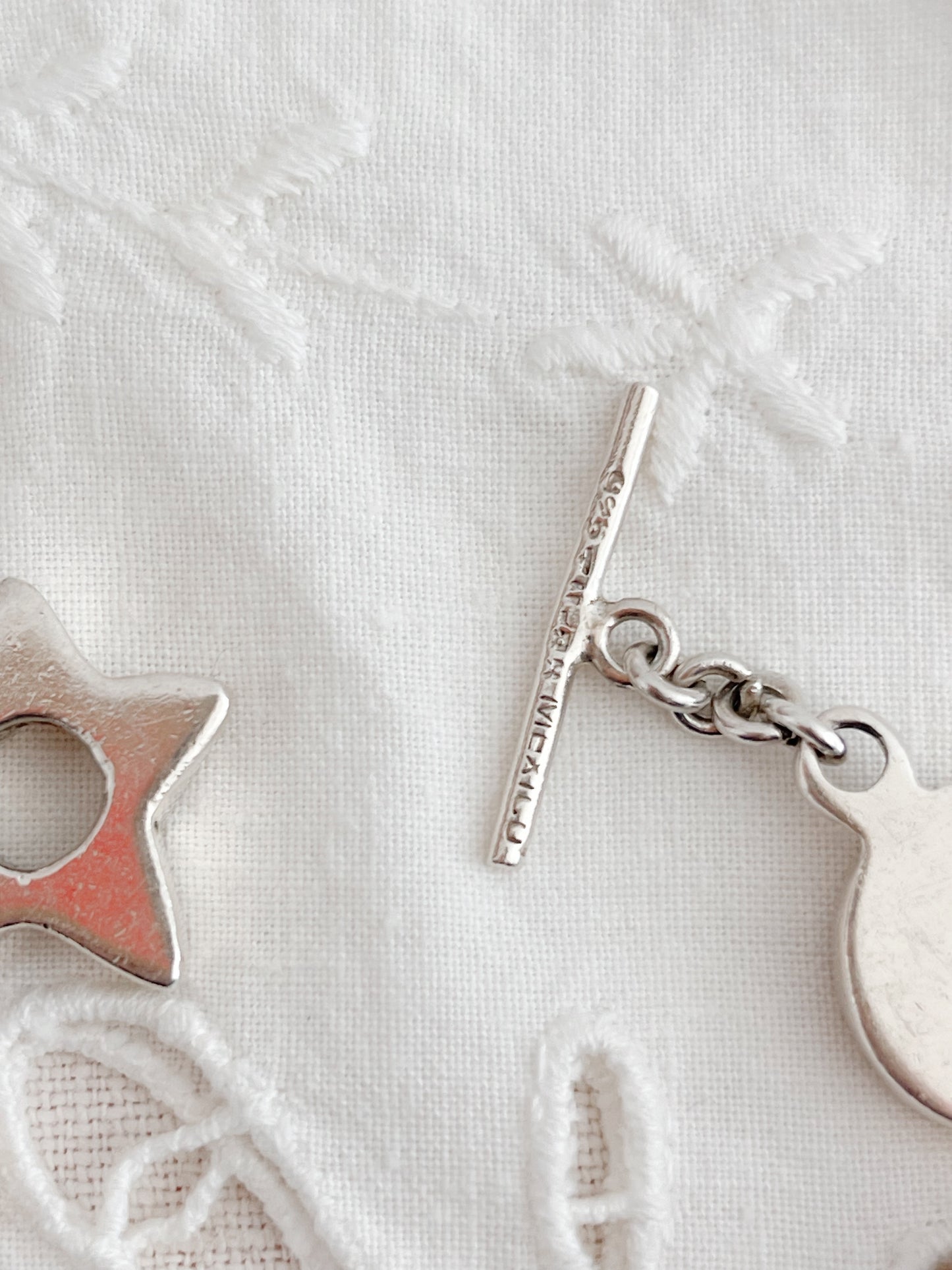 Vintage Heavy Silver Moon and Star Bracelet