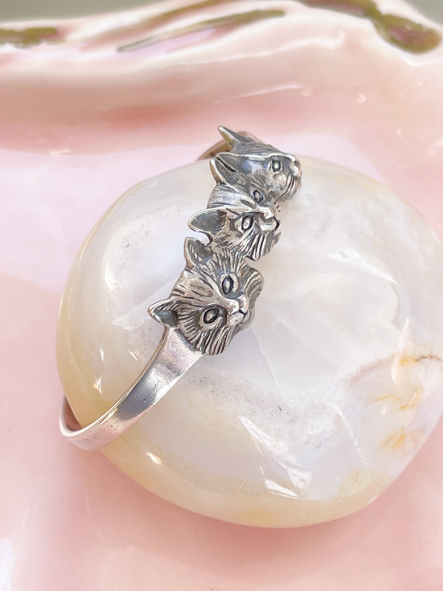 Vintage Cats Sterling Silver Bangle Cuff