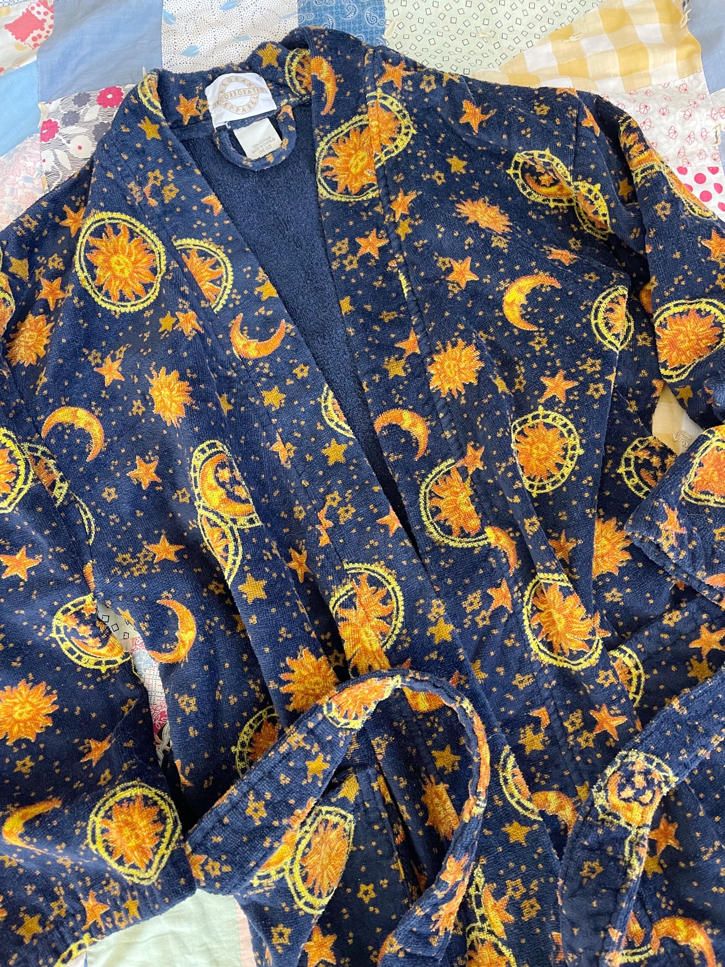1990s Moon and Sun Cotton Long Robe