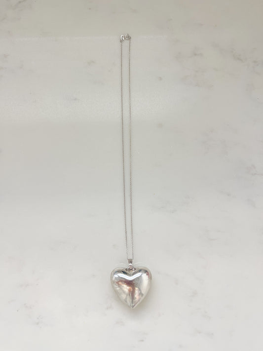 Vintage Large Puffy Heart Charm Necklace