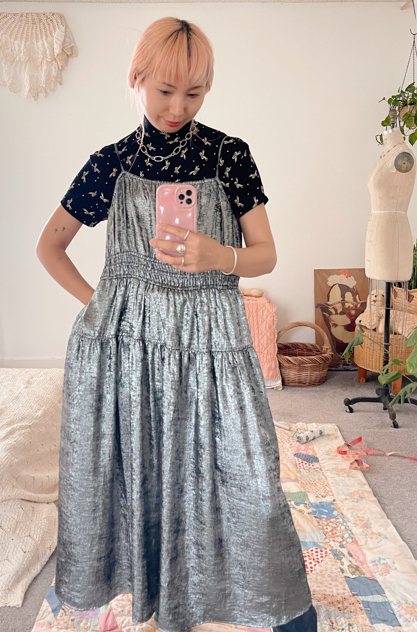 Metallic Silver Camisole Dress