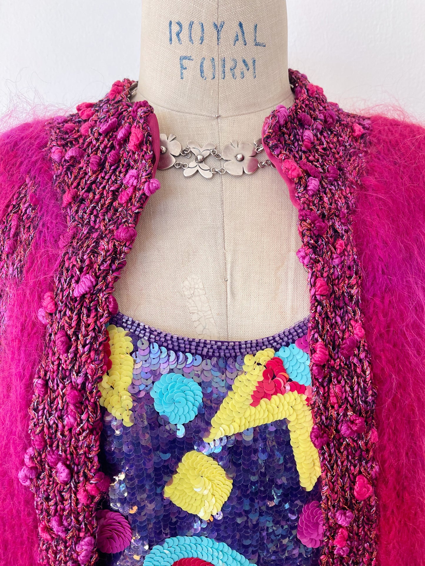 1980s Pink and Purple Mohair Long Cardigan