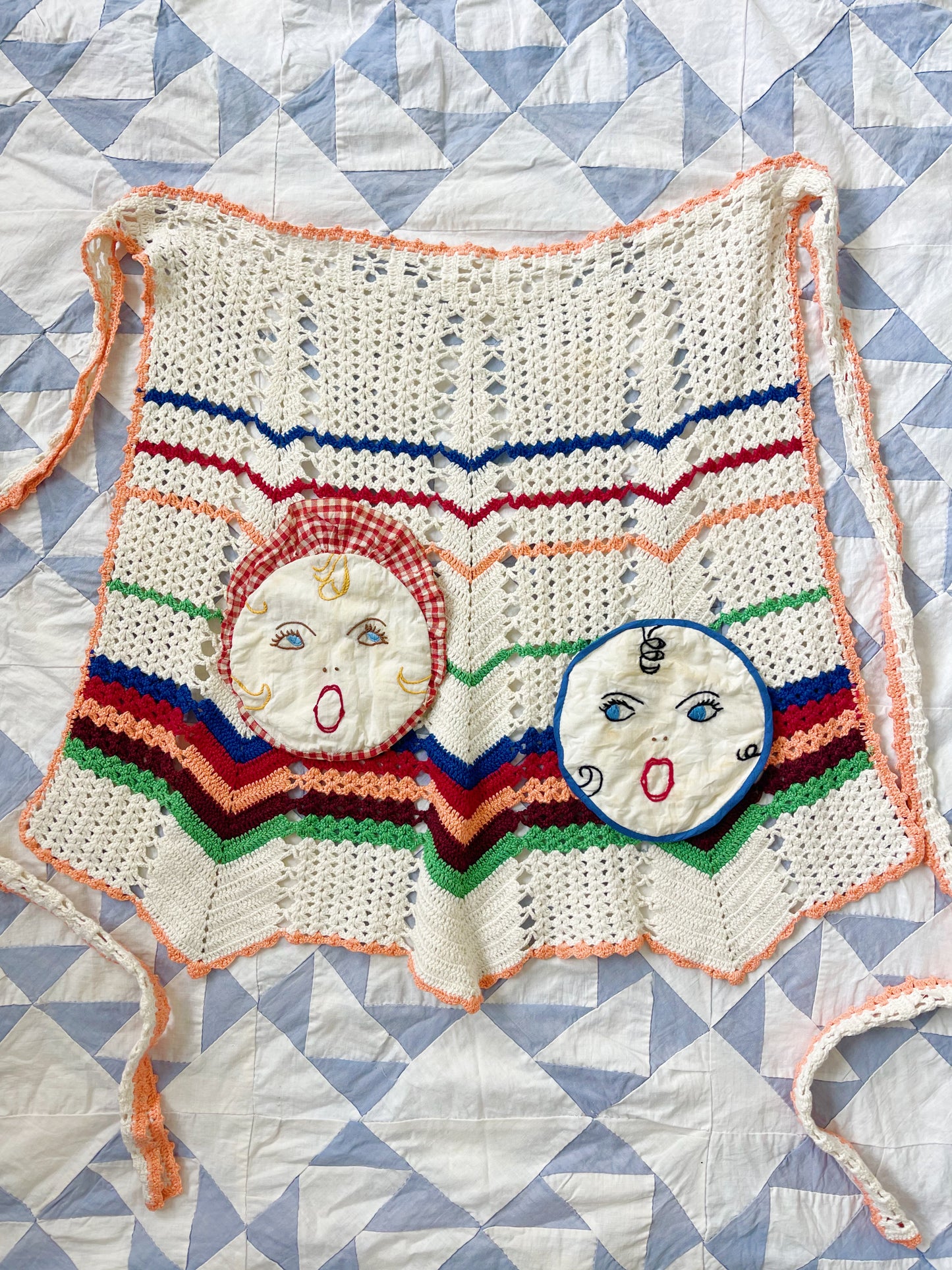 Vintage Crochet Apron with Lovely Patches