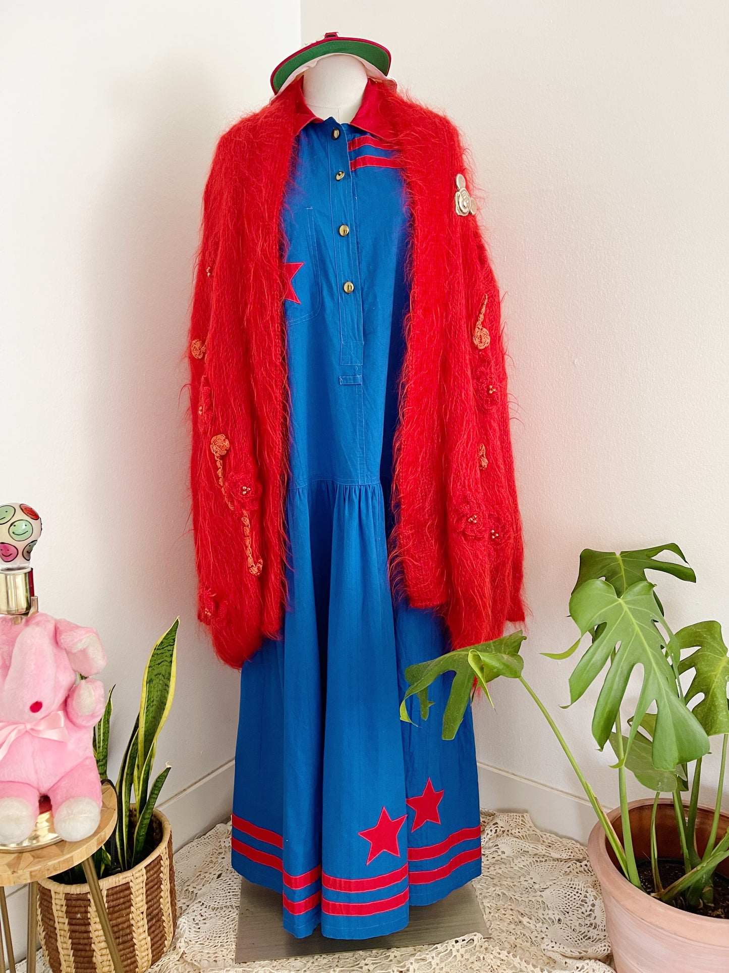 1980’s Blue and Red Ster LongCotton Dress.