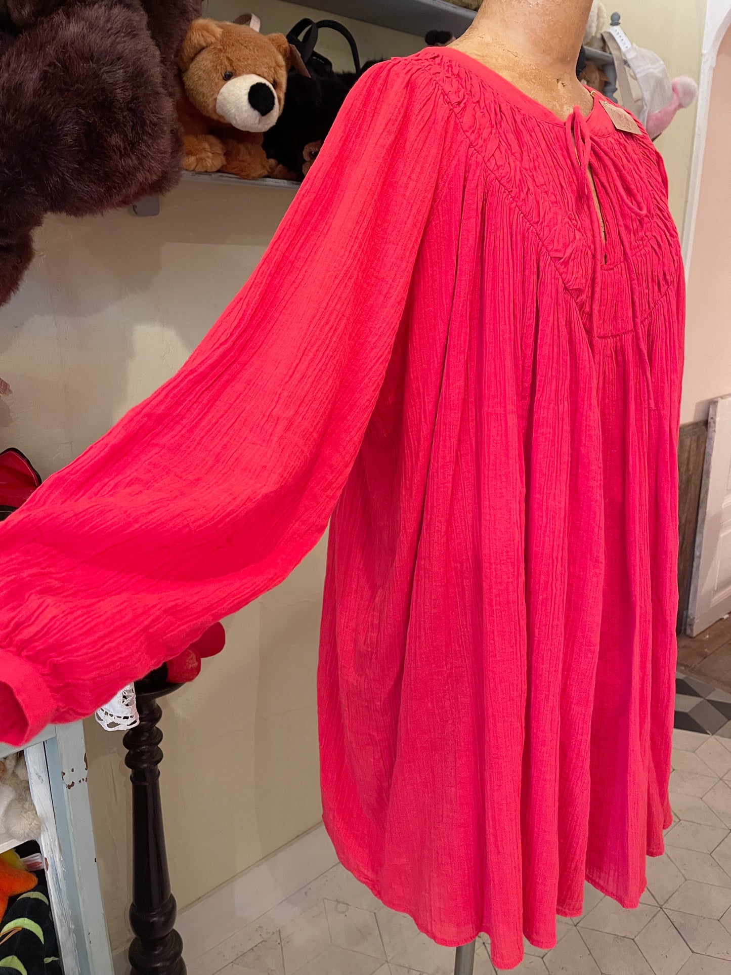 Vintage Cotton Red Tunic Dress