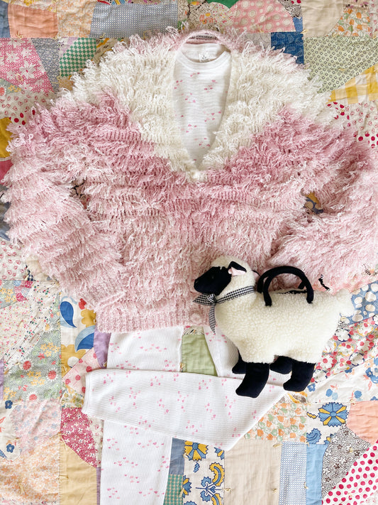 1990s Pink and White Shaggy Shaggy Cardigan