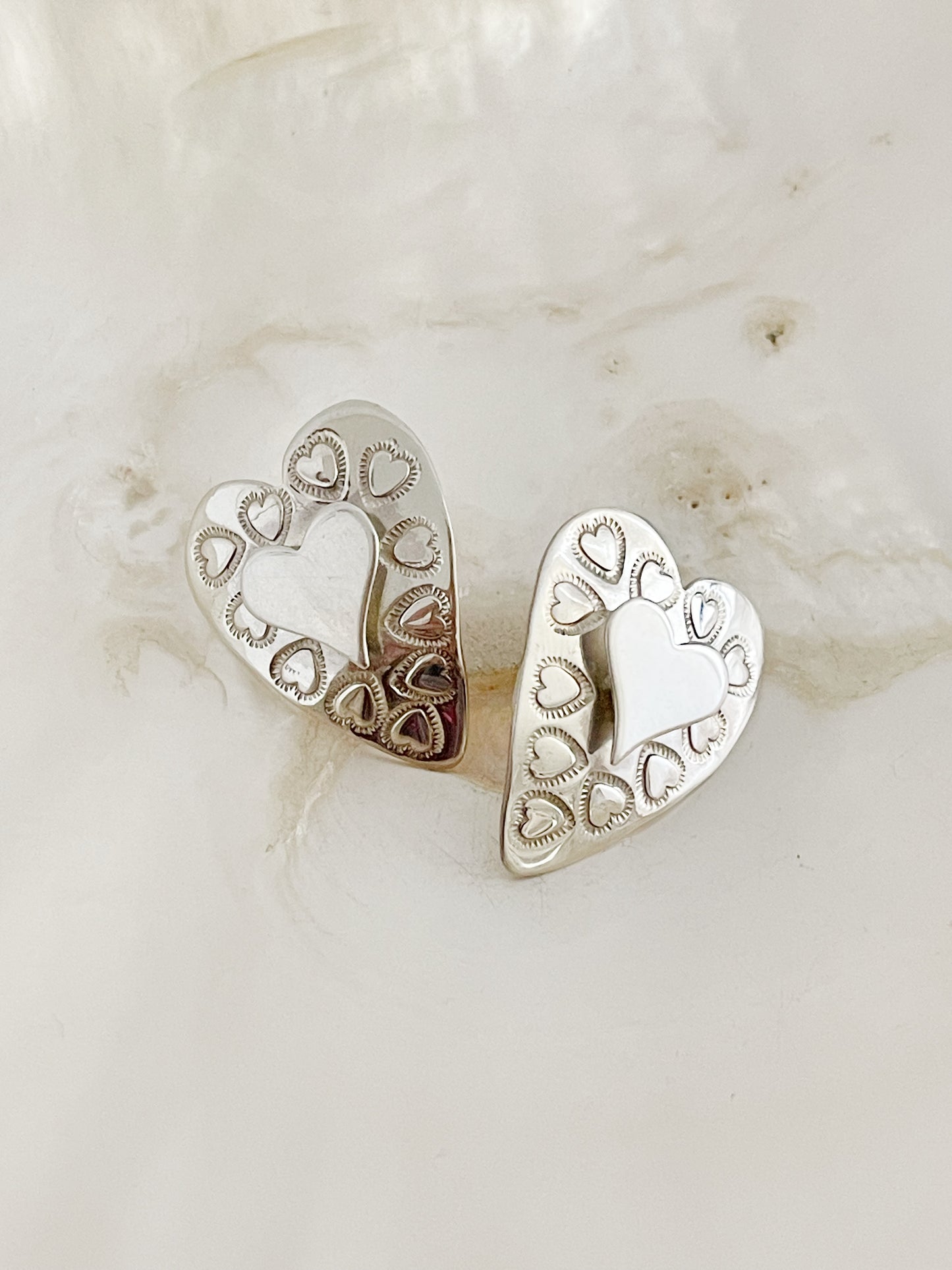 Navajo Grady Alexander Double Hearts Silver Post Pierce.