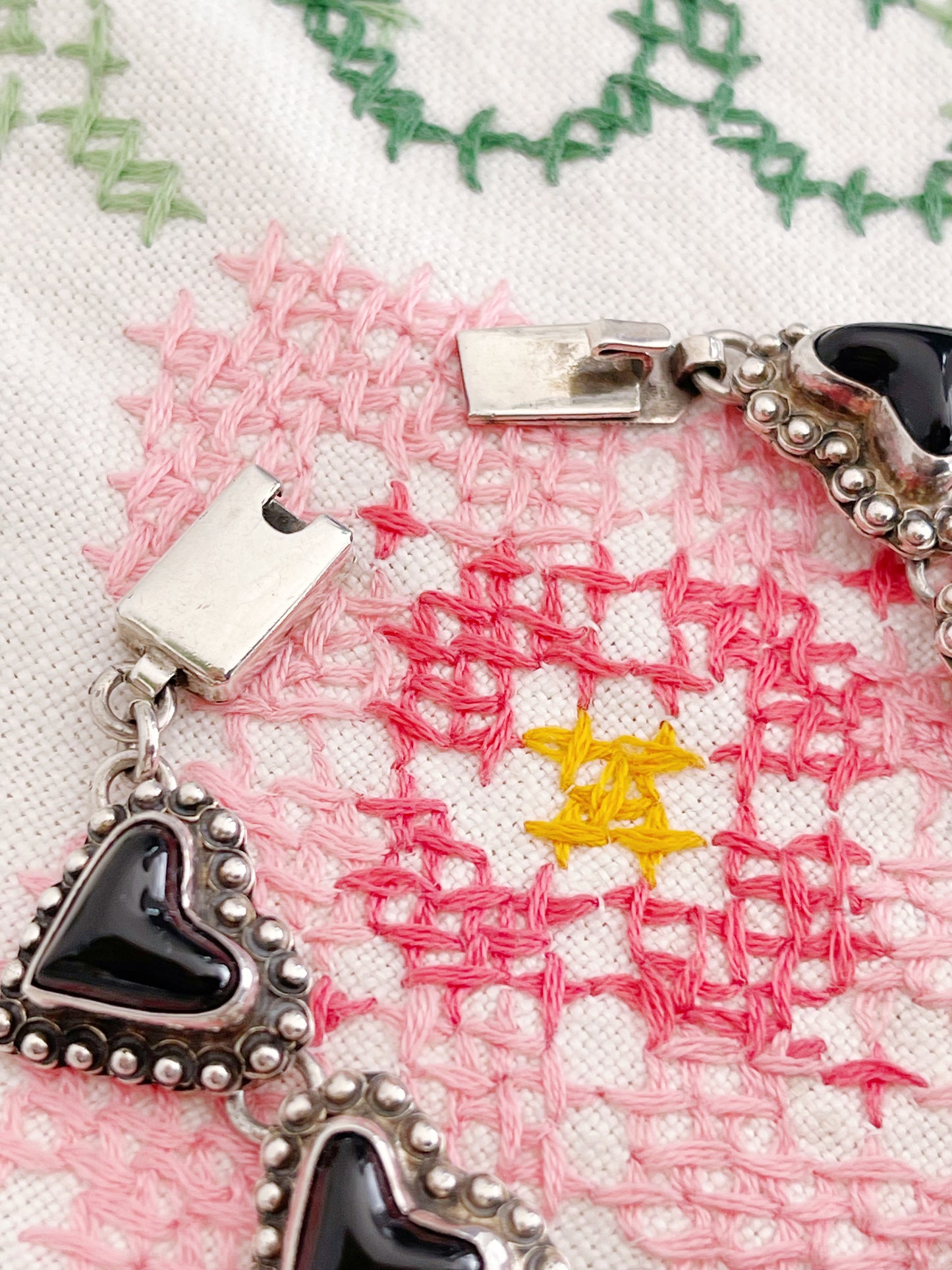 Vintage Tiny Onyx Silver Bracelet.