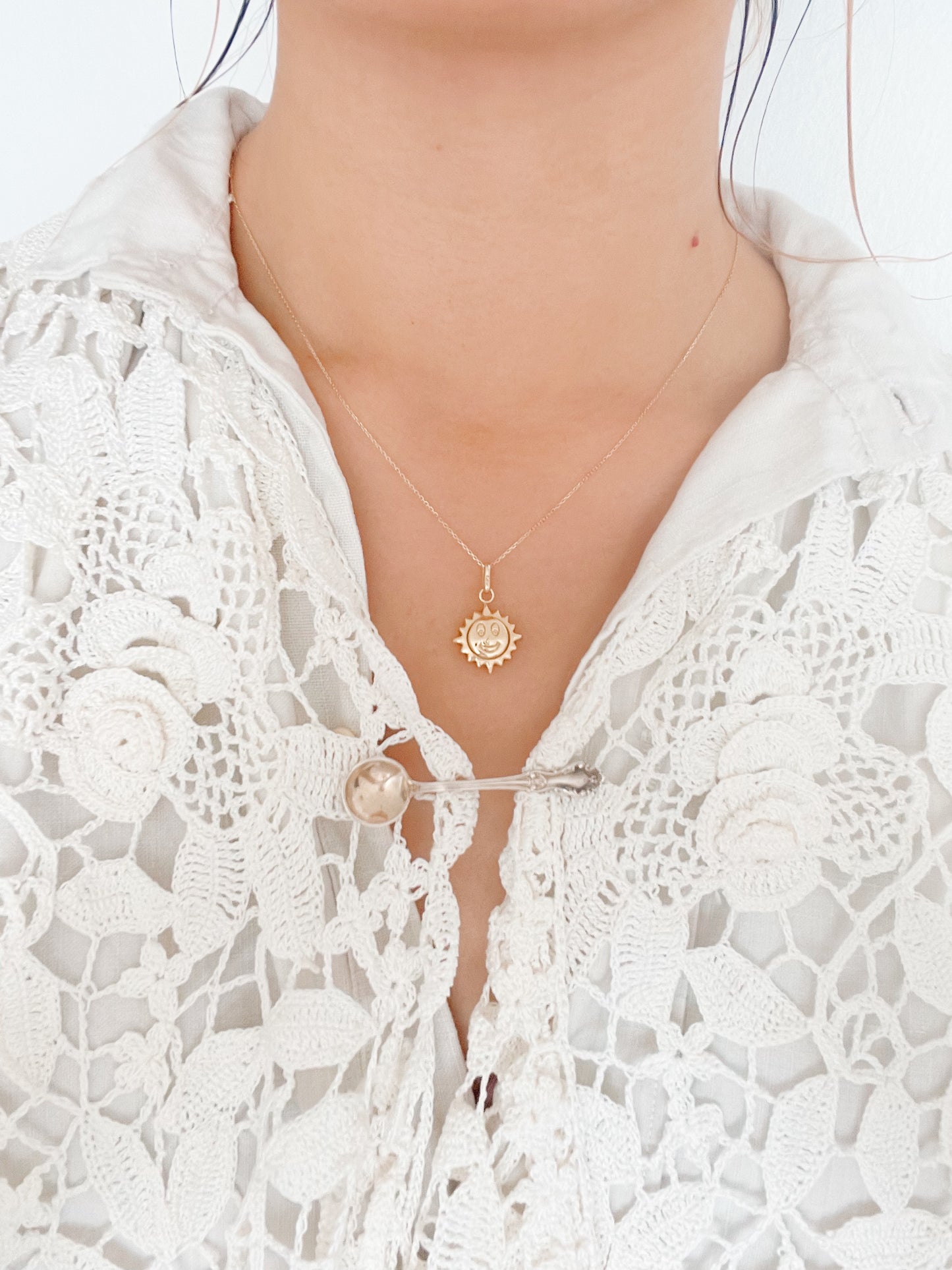 14k Gold Sun Face Necklace. So Cute!