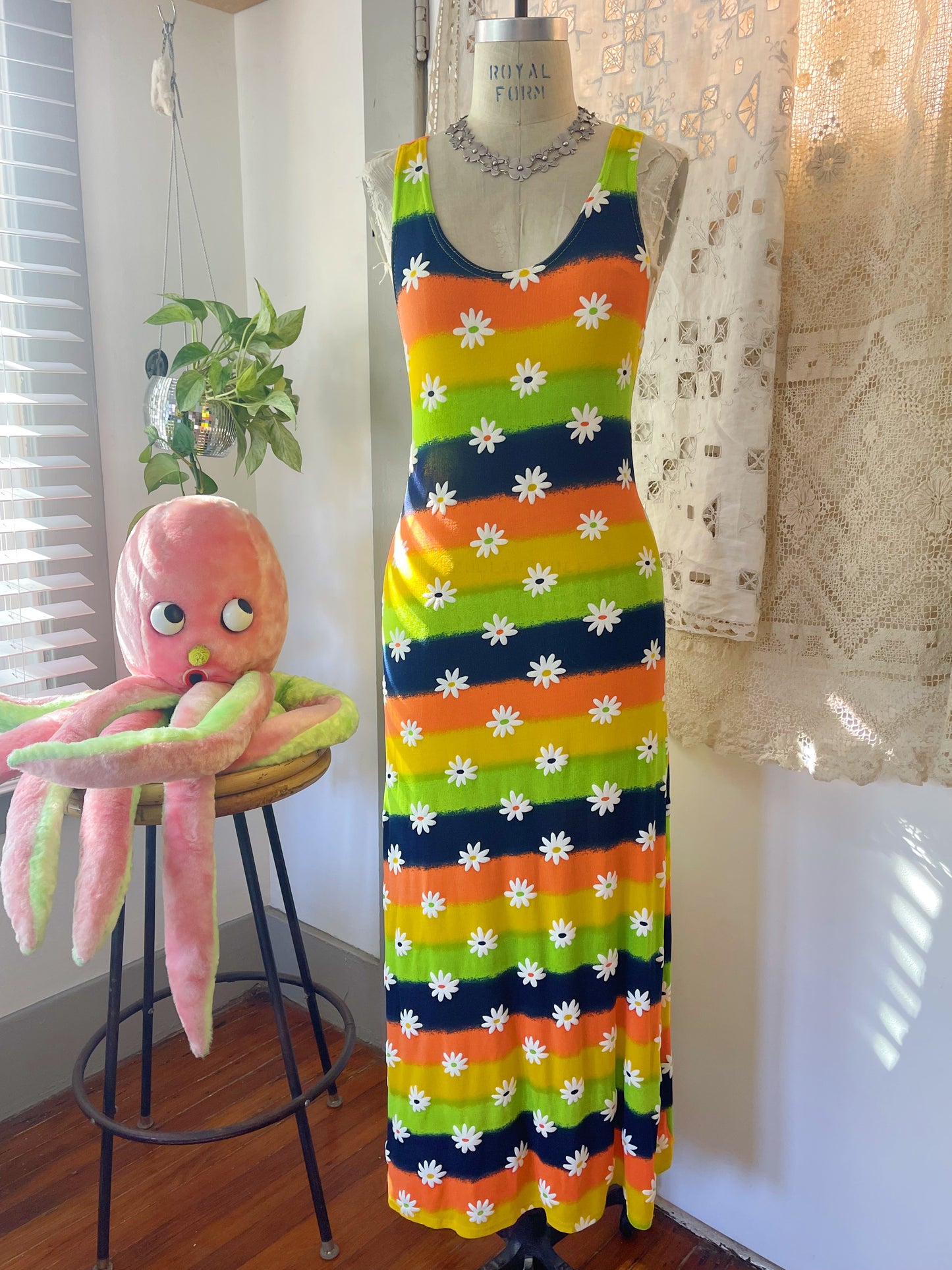 1980s Flowers Long Dress