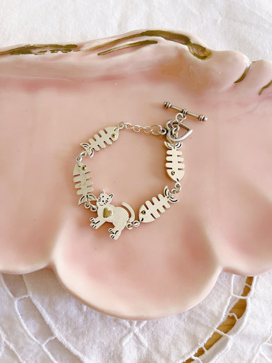 1990‘s Cat and Fish Silver Bracelet.